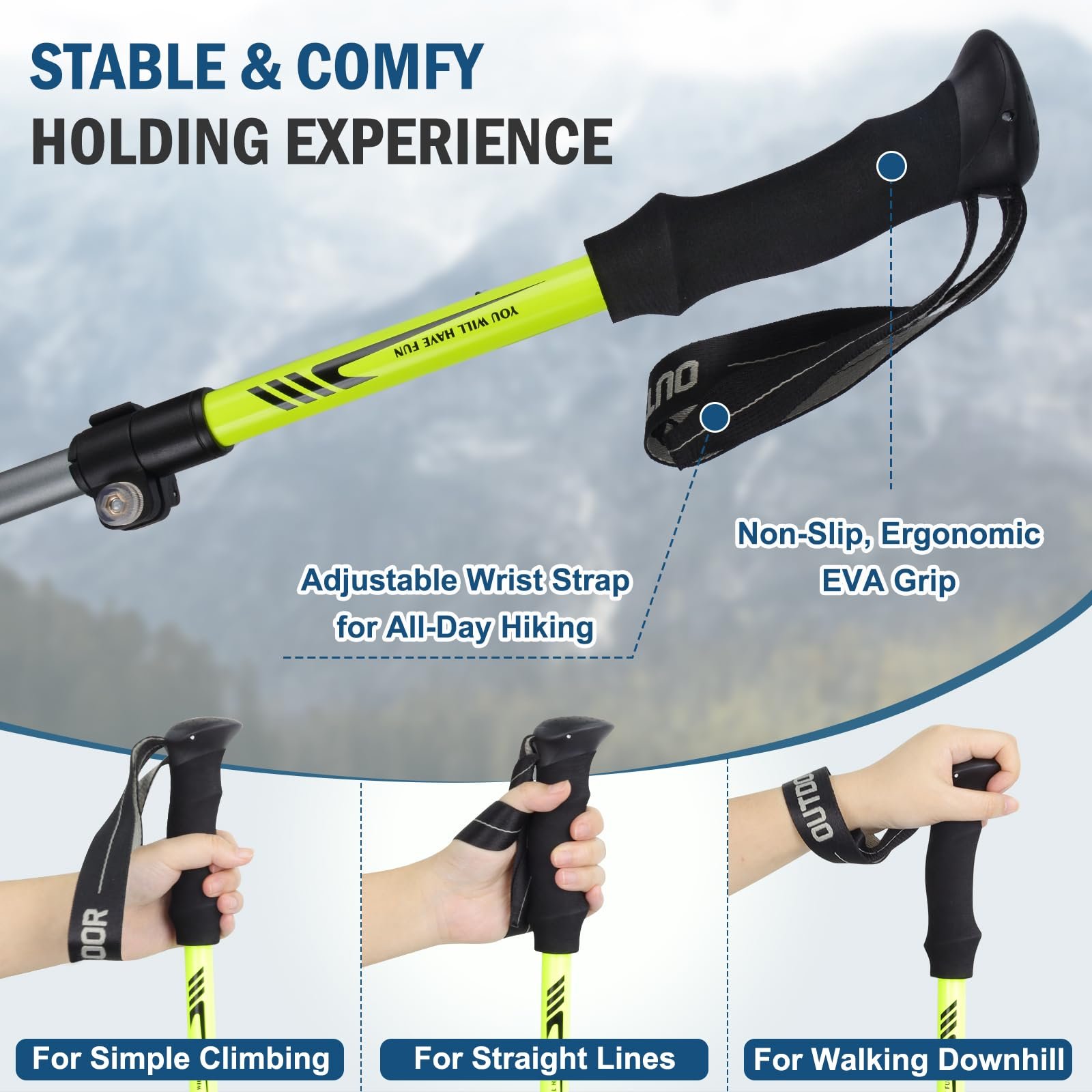 Collapsible Trekking Poles for Hiking, Lightweight Folding Hiking Poles with Flip Lock System, Adjustable Height, Compact Aircraft-Grade Aluminum Nordic Walking Sticks for Men & Women
