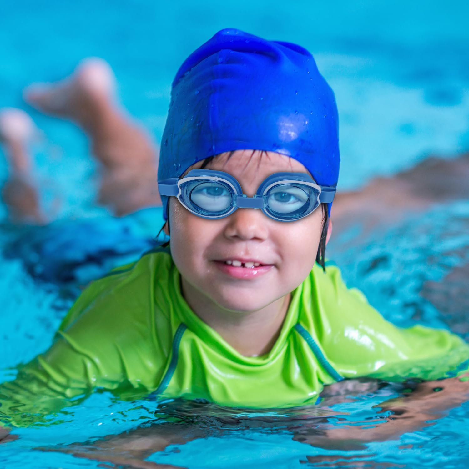 VisionPro Powered Kids Swimming Goggles with Prescription Lenses Anti-Fog & UV Protection Comfortable Fit Includes Hard Case Nose Clip & Ear Plugs (Blue, -2.00)