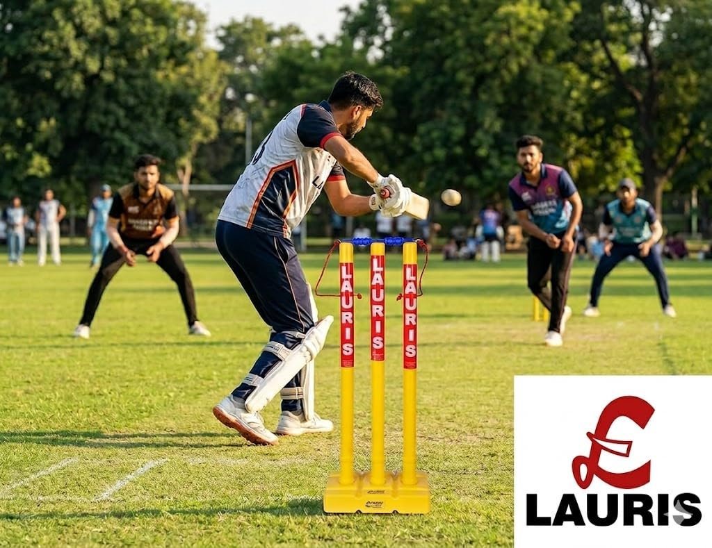 Lauris Cricket Plastic Wickets Stump Set Full Size with Bails Tied to Stumps Size 29 inchess
