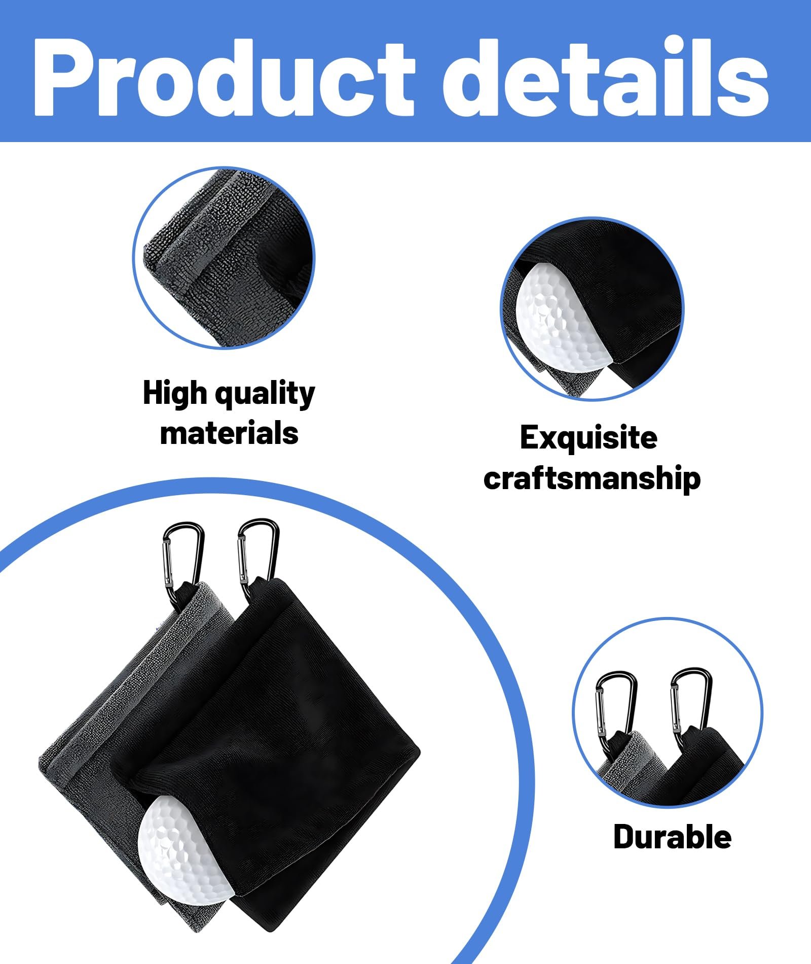 2 Pcs Golf Towel, Premium Microfiber Golf Towels for Golf Bags with Clip, Quick-Drying, Ideal for Cleaning Clubs, Balls, and Hands, 30x30cm, Black and Gray