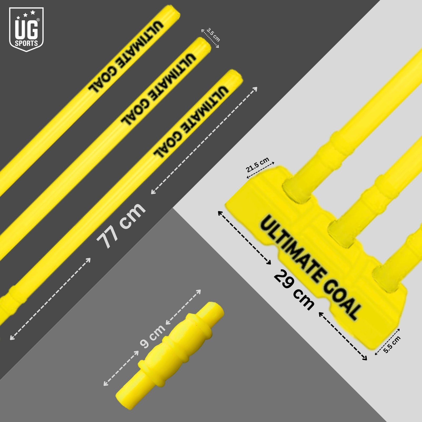 UG Sports Strong Plastic Cricket Stumps Set with Base & Bails | Durable, Portable & Ideal Wickets for Practice, Match, and Training (Yellow)