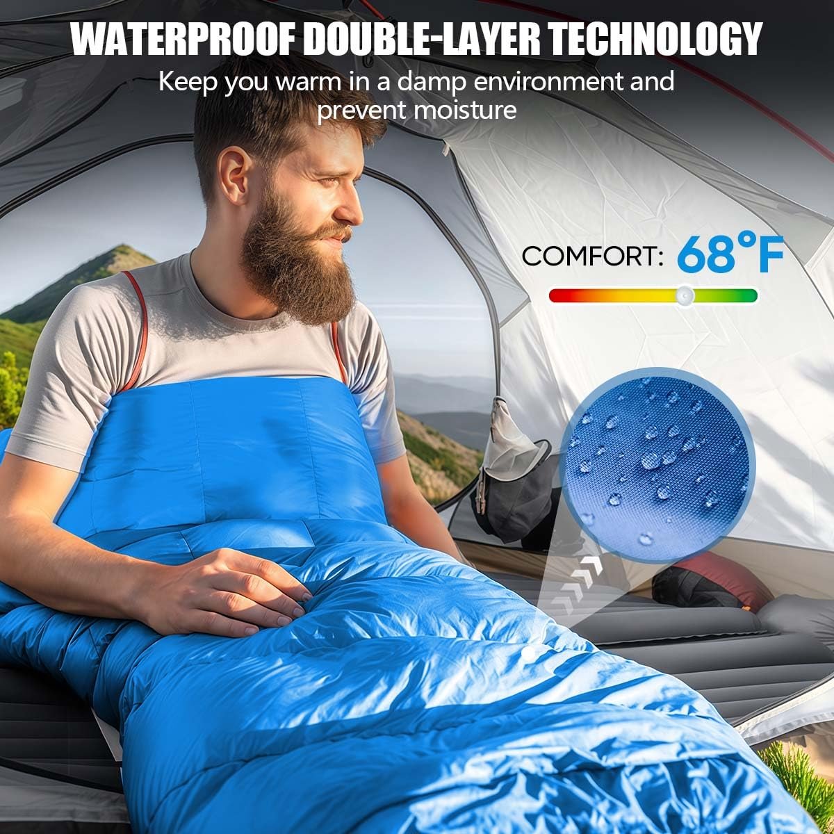 Camping Sleeping Bags for Adults Kids Waterproof Lightweight Sleeping Bag for Cold Weather or Warm Backpacking Hiking Mountaineering Indoor Outdoor Use (Blue)