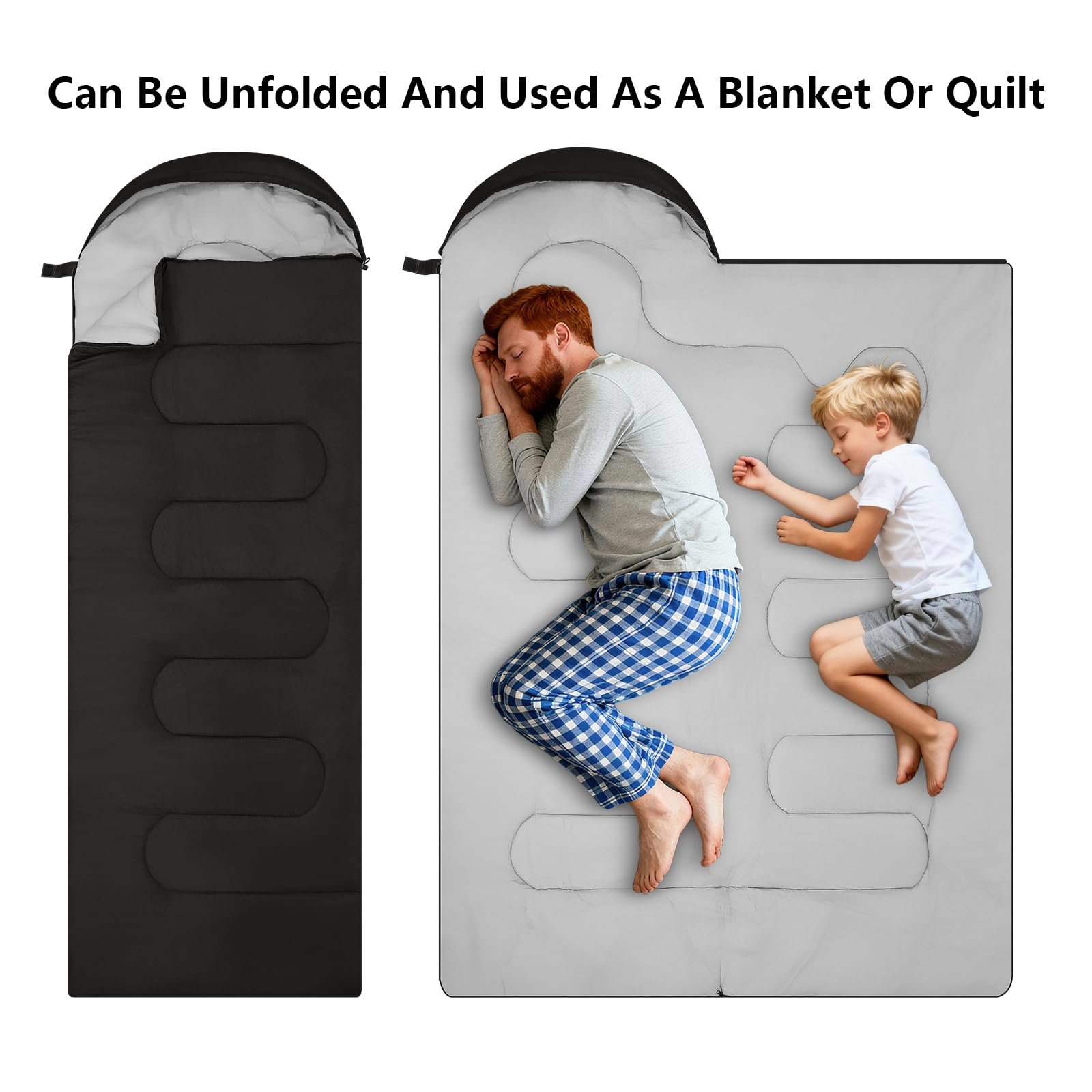 Sleeping Bags, Lightweight Camping Sleeping Bag for Adults, Kids, Hiking, Outdoor, Travel, Cold Weather & Warm Black