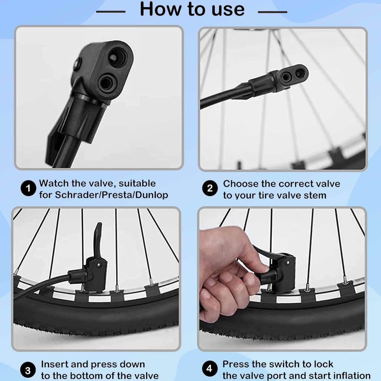 Bicycle Air Pump with Needle & Dual Valve | 30 CM Long | Portable Pump with 2 Modes, Ideal for Inflating Bicycle, Swimming Rings | Sturdy Base & Ergonomic Handle, (Black)