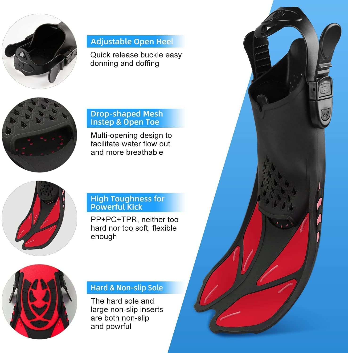 3 PCS Adult Snorkeling Kit Swimming Goggles Dry Snorkel Tube Adjustable Fins (red)