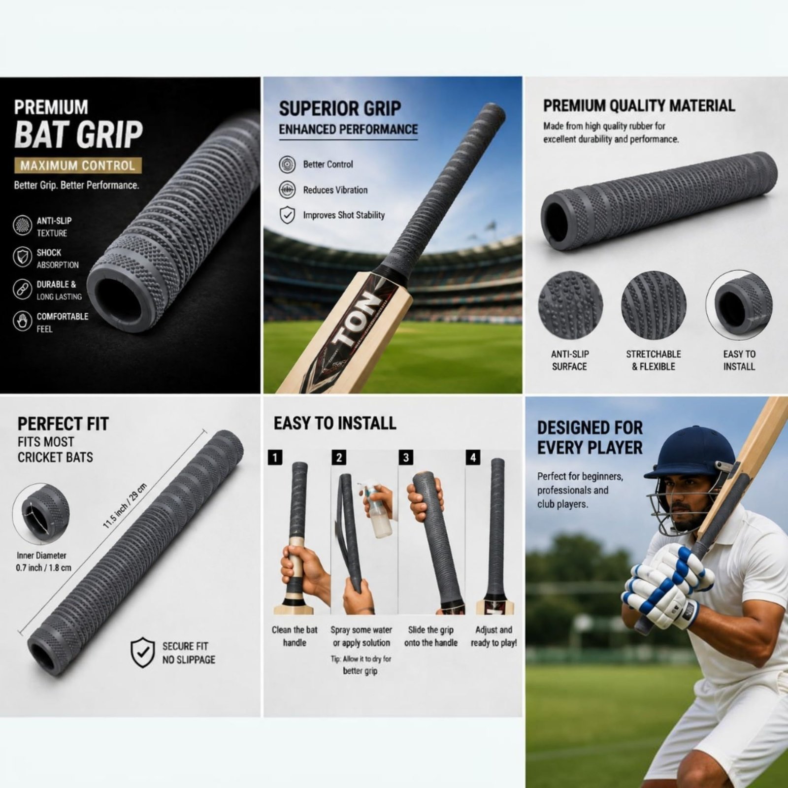Cricket Bat Grip 2 Pcs | Two Different Grip Patterns in One Grip | Better Hand Grip for Two-Hand Batting | Comfortable & Secure Bat Hold | Newly Introduced Batting Grip