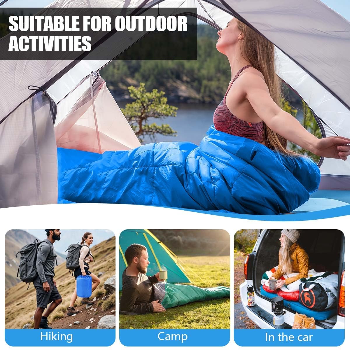 Camping Sleeping Bags for Adults Kids Waterproof Lightweight Sleeping Bag for Cold Weather or Warm Backpacking Hiking Mountaineering Indoor Outdoor Use (Blue)
