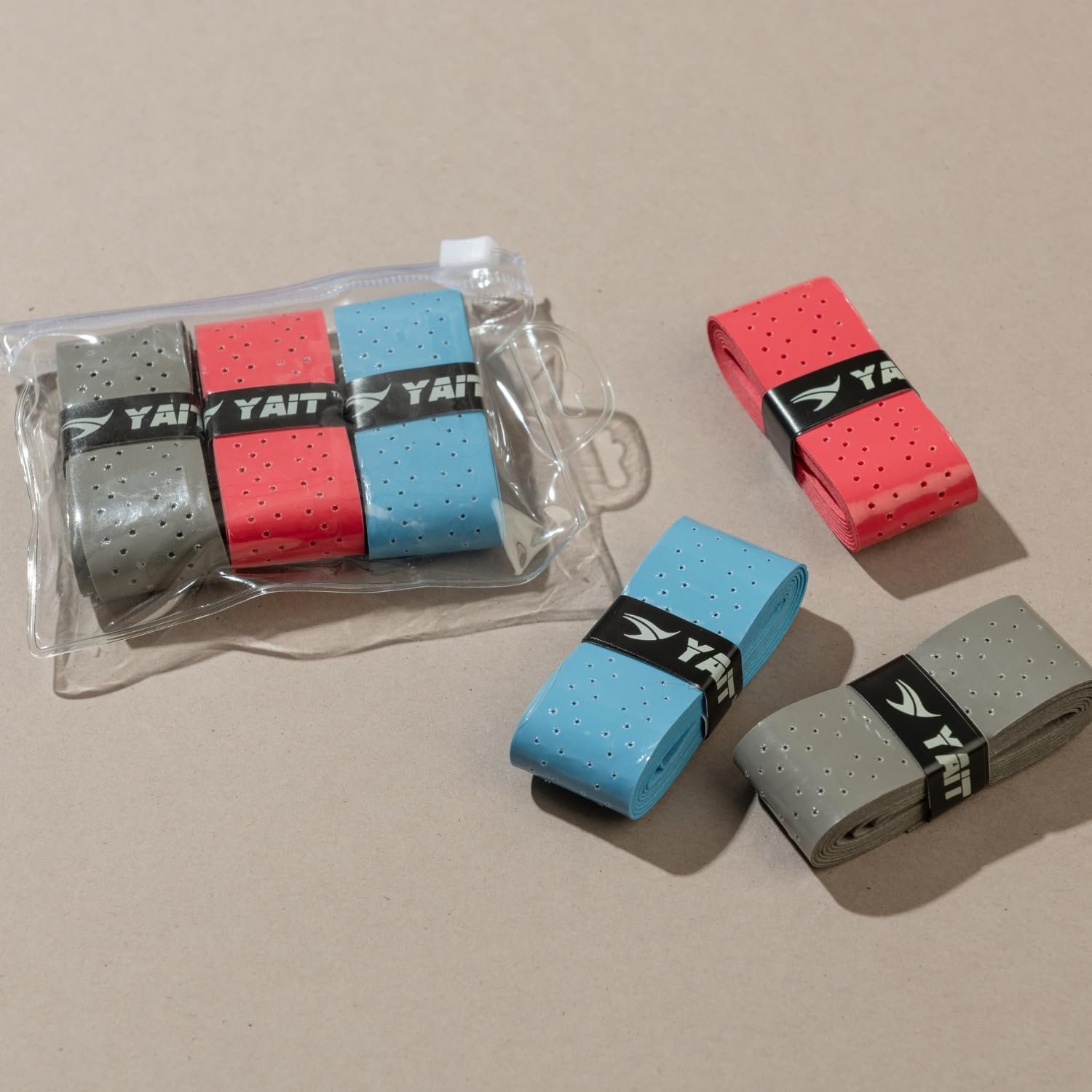 Universal Overgrips (Pack of 3) | High Tack Design | Breathable Comfort Material | Usable for Pickleball, Badminton, Tennis, Squash and Padel | Red, Blue & Grey Colours - Pack of 3