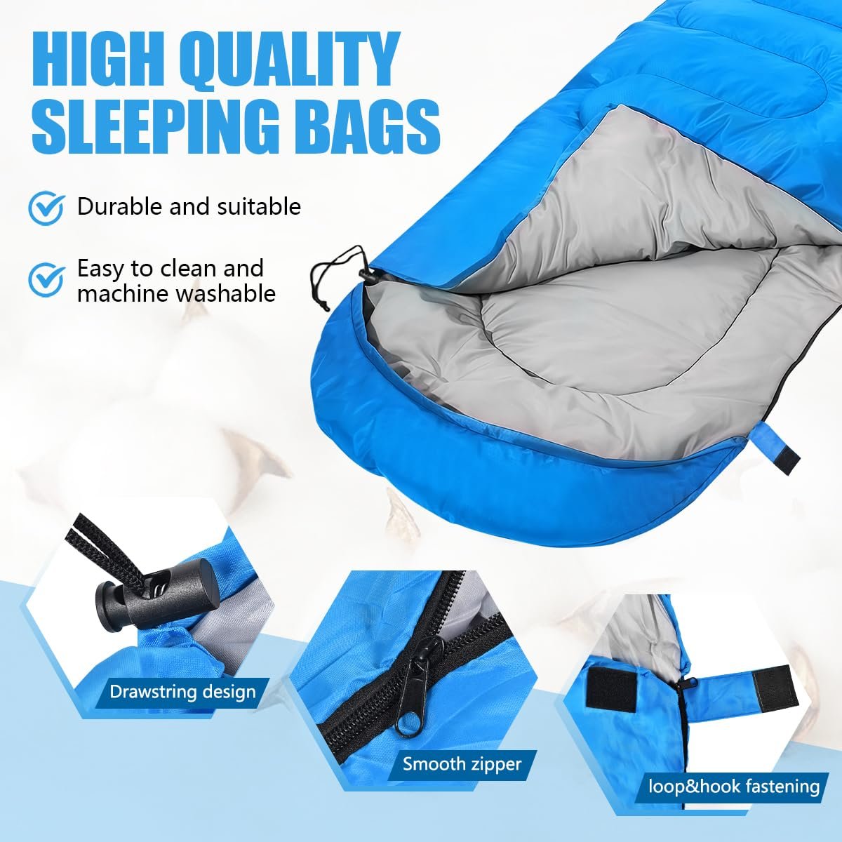 Camping Sleeping Bags for Adults Kids Waterproof Lightweight Sleeping Bag for Cold Weather or Warm Backpacking Hiking Mountaineering Indoor Outdoor Use (Blue)