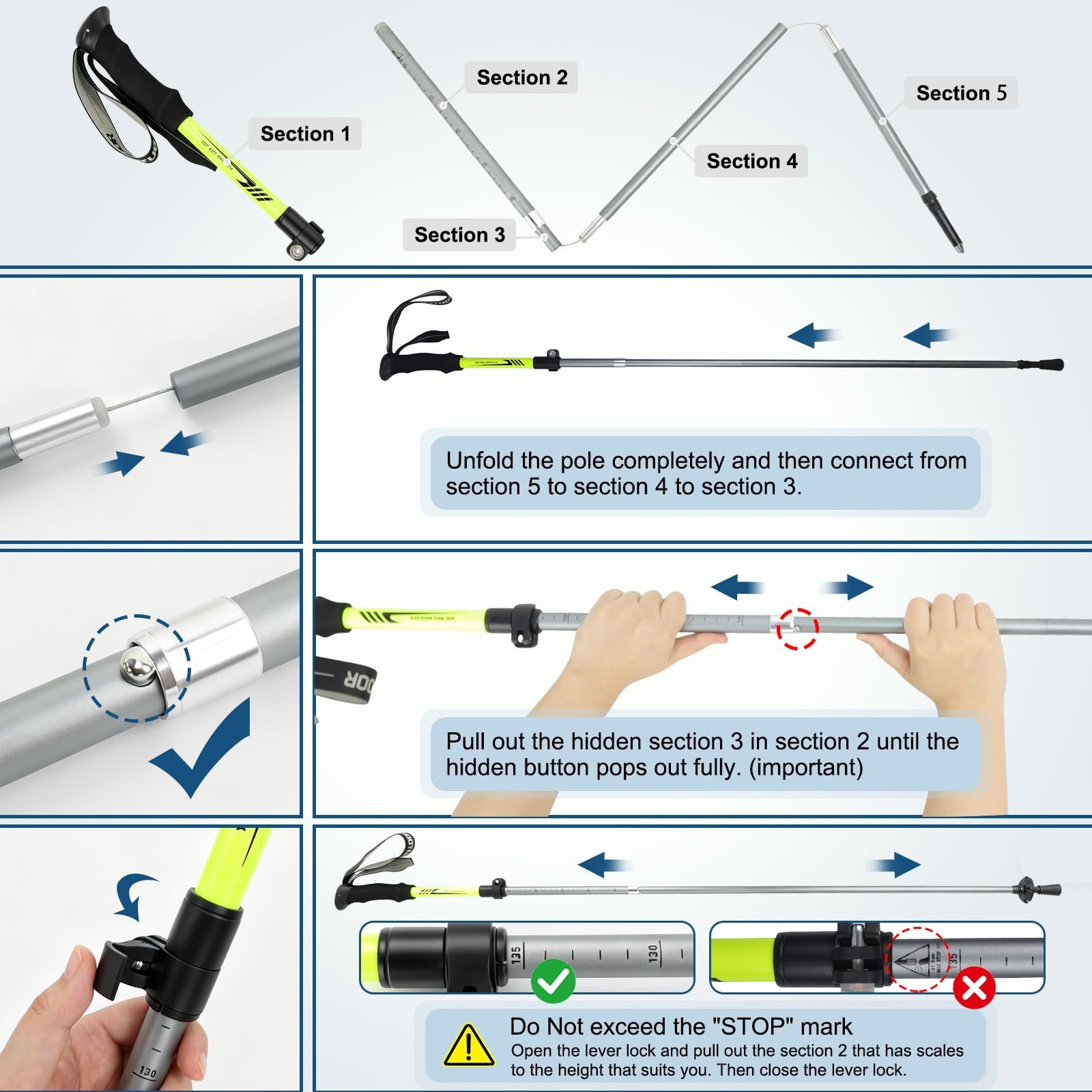 Collapsible Trekking Poles for Hiking, Lightweight Folding Hiking Poles with Flip Lock System, Adjustable Height, Compact Aircraft-Grade Aluminum Nordic Walking Sticks for Men & Women