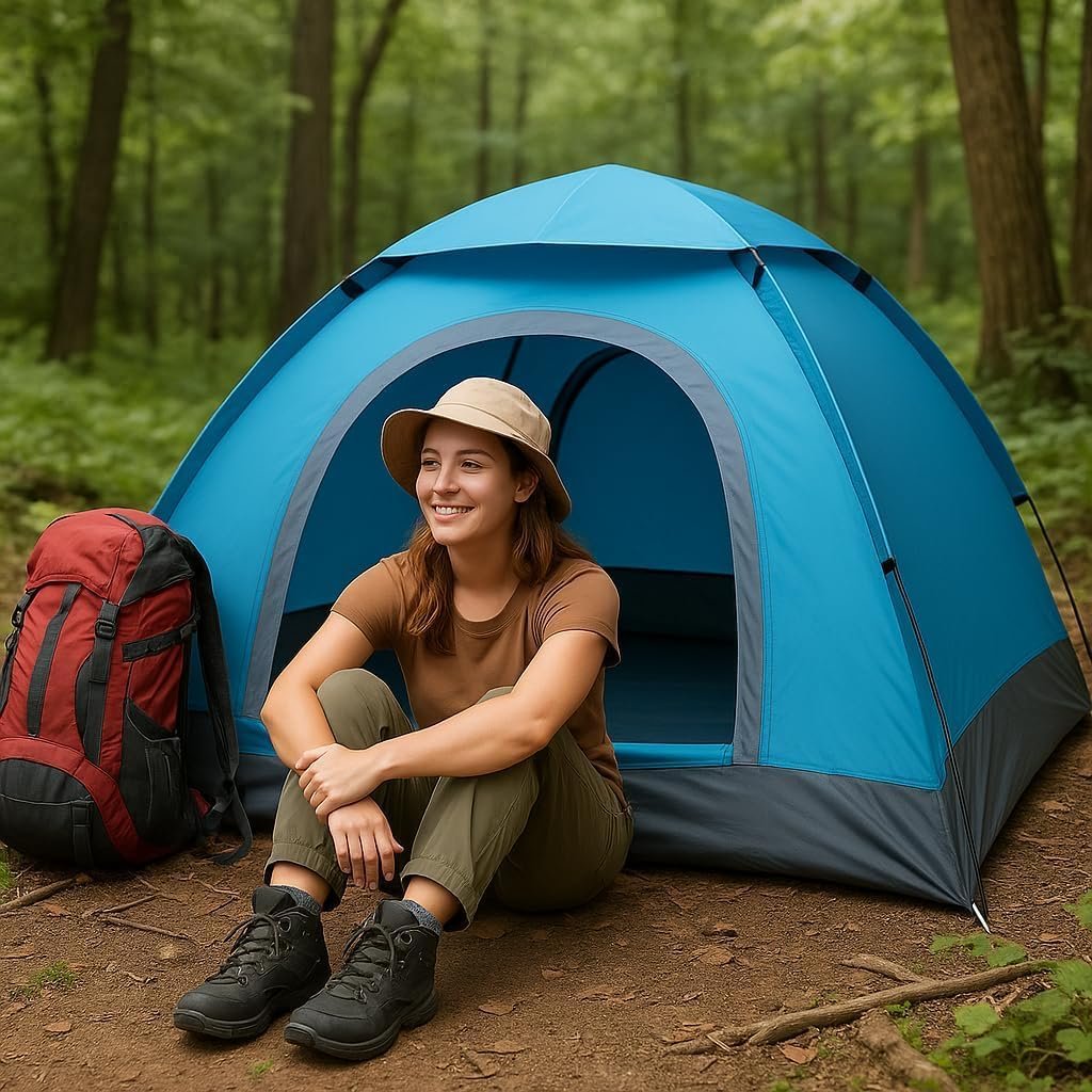 Portable Tent for Camping | 5-10 Minutes Easy Setup for Picnic, Hiking, Trekking | Waterproof and Windproof Travelling Tent | Superior Air Ventilation, Multicolor (4 Person Tent)