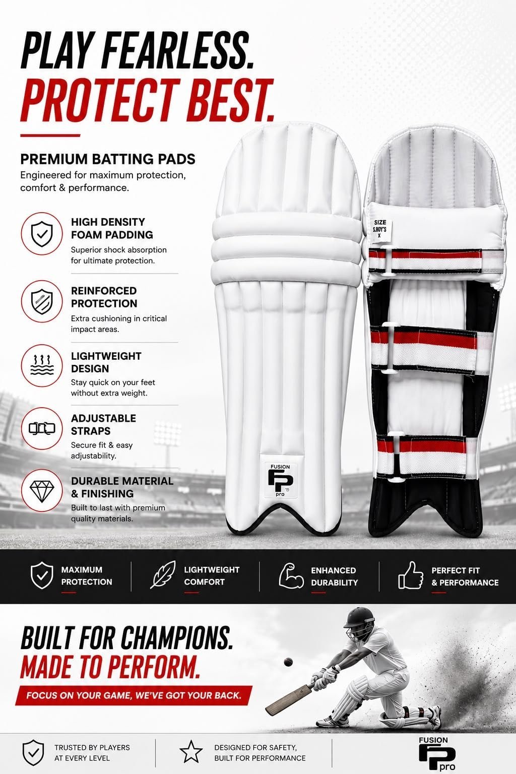 Boy Cricket Batting Legguard Pads for Boys Advanced Shock Absorption, High-Density Foam Padding, Adjustable Straps, (21 INCH)