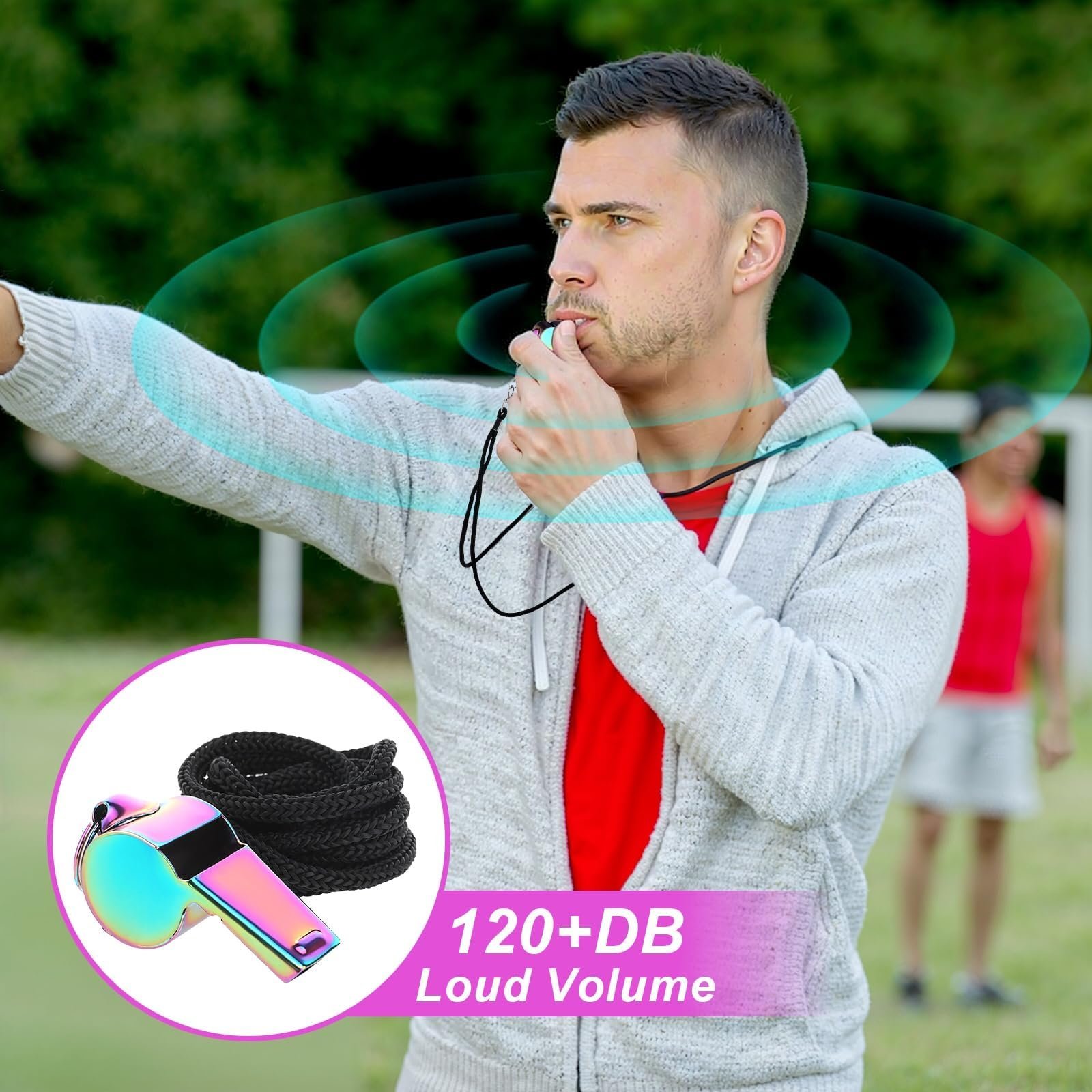 Whistle, 2 Pack Colorful Coach Whistle with Lanyard, Loud Crisp Sound Sports Whistles for Referees, Coaches, Teachers, Soccer & Basketball