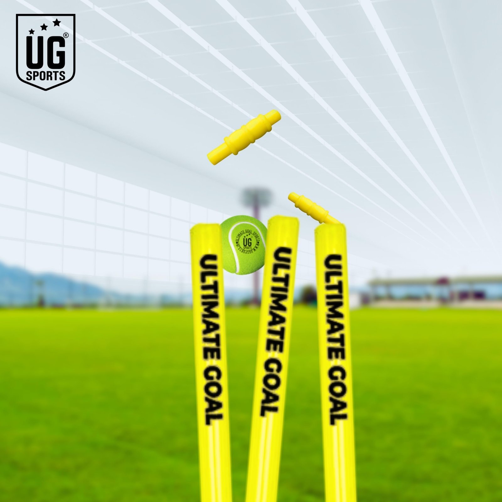 UG Sports Strong Plastic Cricket Stumps Set with Base & Bails | Durable, Portable & Ideal Wickets for Practice, Match, and Training (Yellow)