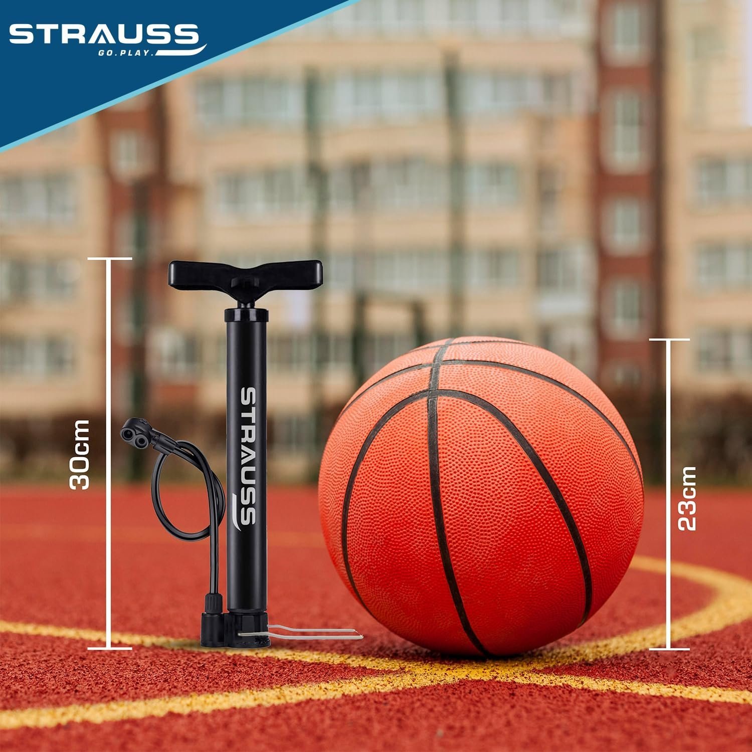 Bicycle Air Pump with Needle & Dual Valve | 30 CM Long | Portable Pump with 2 Modes, Ideal for Inflating Bicycle, Swimming Rings | Sturdy Base & Ergonomic Handle, (Black)