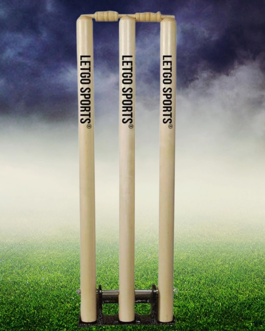 SpringPro Cricket Stumps Set, Wooden, with Bails and Base, Professional Quality, Natural Finish