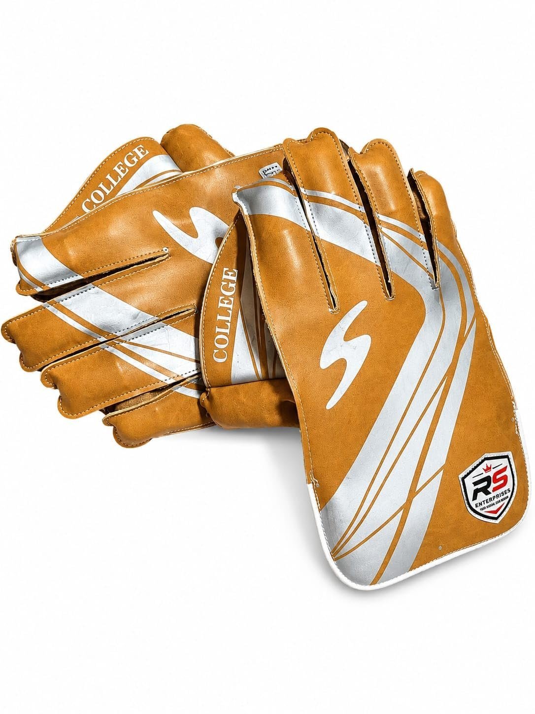 Professional Cricket Wicket Keeping Gloves for Adults Brown & White