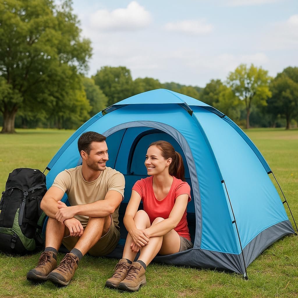 Portable Tent for Camping | 5-10 Minutes Easy Setup for Picnic, Hiking, Trekking | Waterproof and Windproof Travelling Tent | Superior Air Ventilation, Multicolor (4 Person Tent)