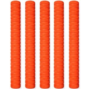 Cricket Bat Grips with Chevron Ring Texture, Soft Rubber, Easy Wrap Design, 30 cm Length, Pack of 5 (Orange)