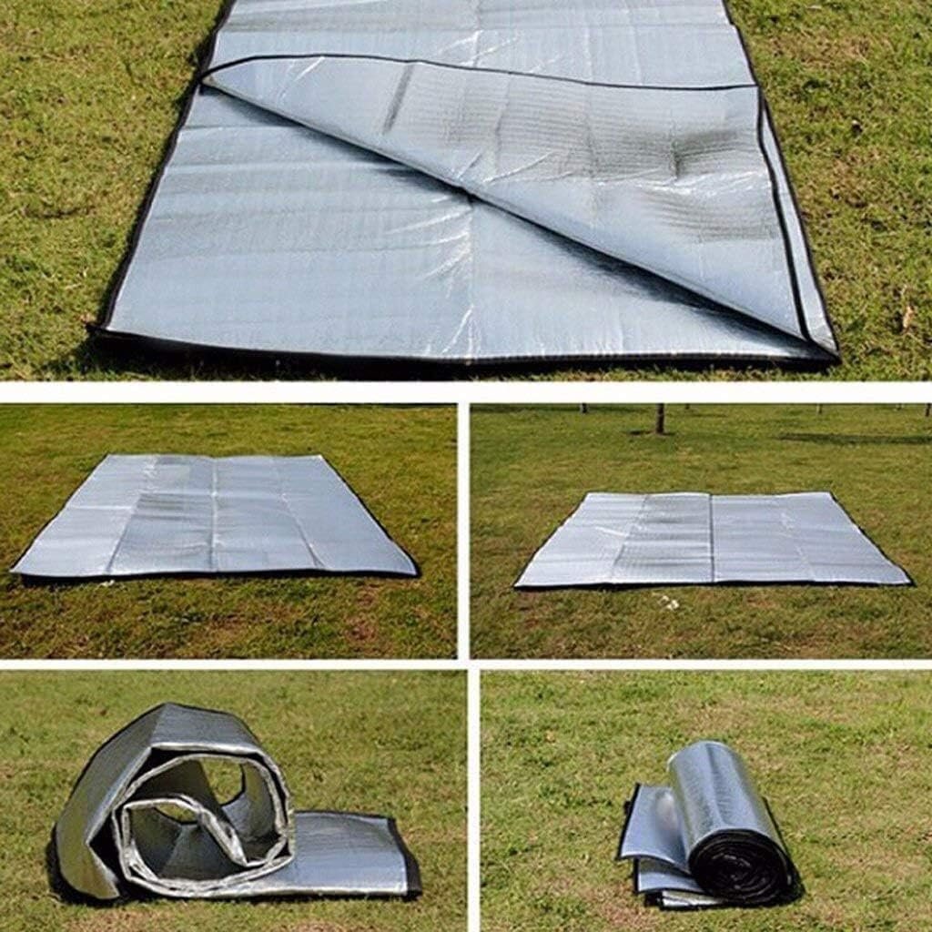 Aluminium Picnic Mat 2x2 Meter | Waterproof Foldable Camping Mat | Moisture Proof Aluminium Foil Outdoor Tent Ground Sheet for Beach, Picnic, Travel & Outdoor Activities
