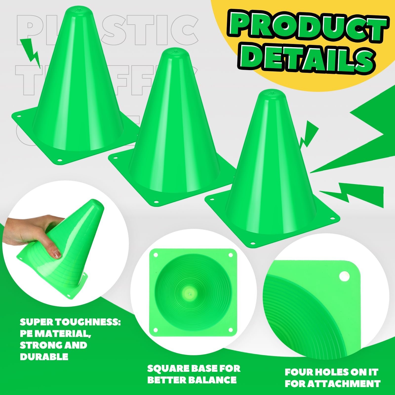100 Pcs 7 Inch Plastic Traffic Cones Mini Safety Cones Sports Training Soccer Cones Small Driving Practice Cones Agility Marker Cone for Basketball Skating Football Indoor Outdoor (Green)