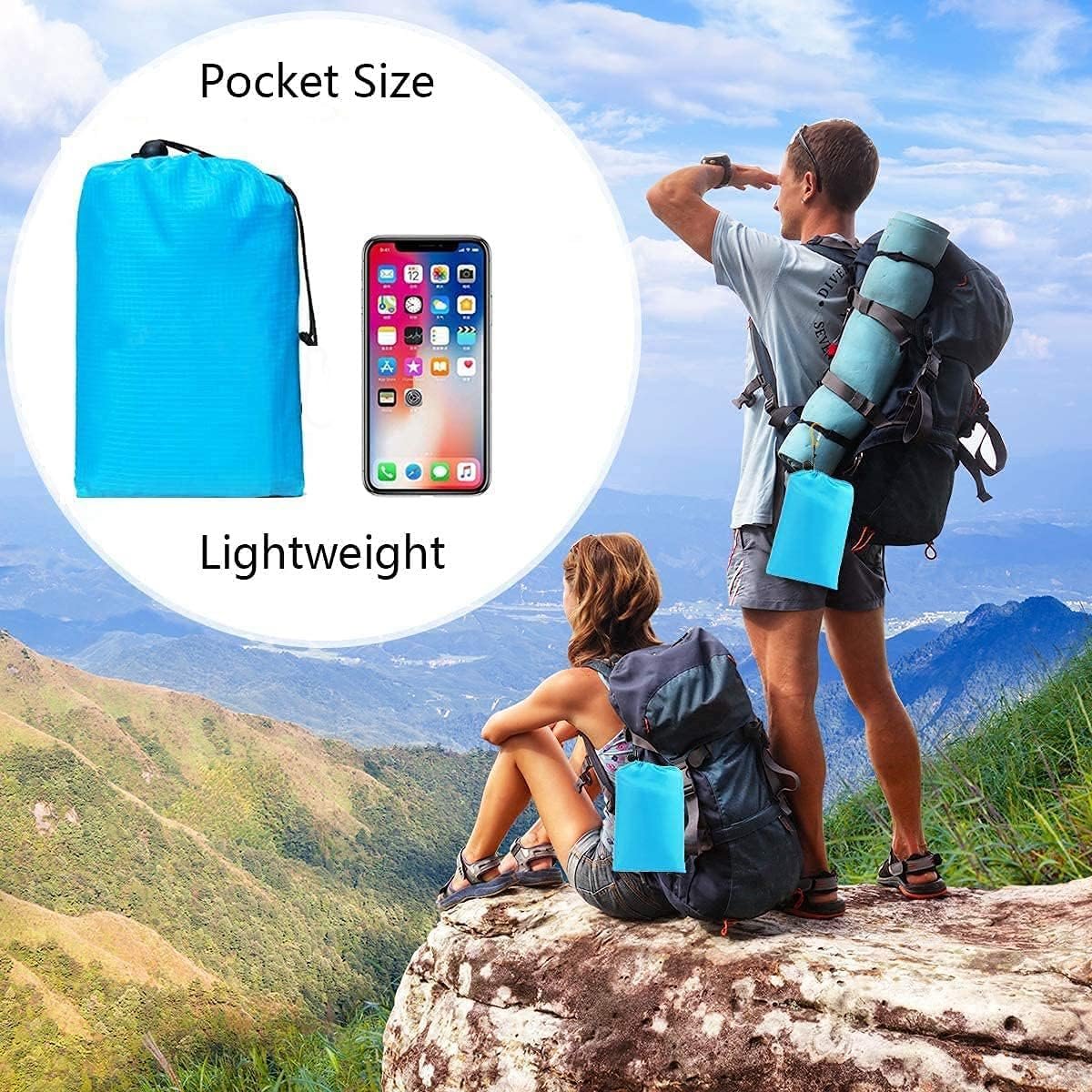 Polyester Picnic Mats Foldable Waterproof Outdoor Travel Camping Beach Mat Sand Proof Blankets with Portable Bag and 4 Fixed Nails for Family of 5 to 6 Persons (Multi Color)