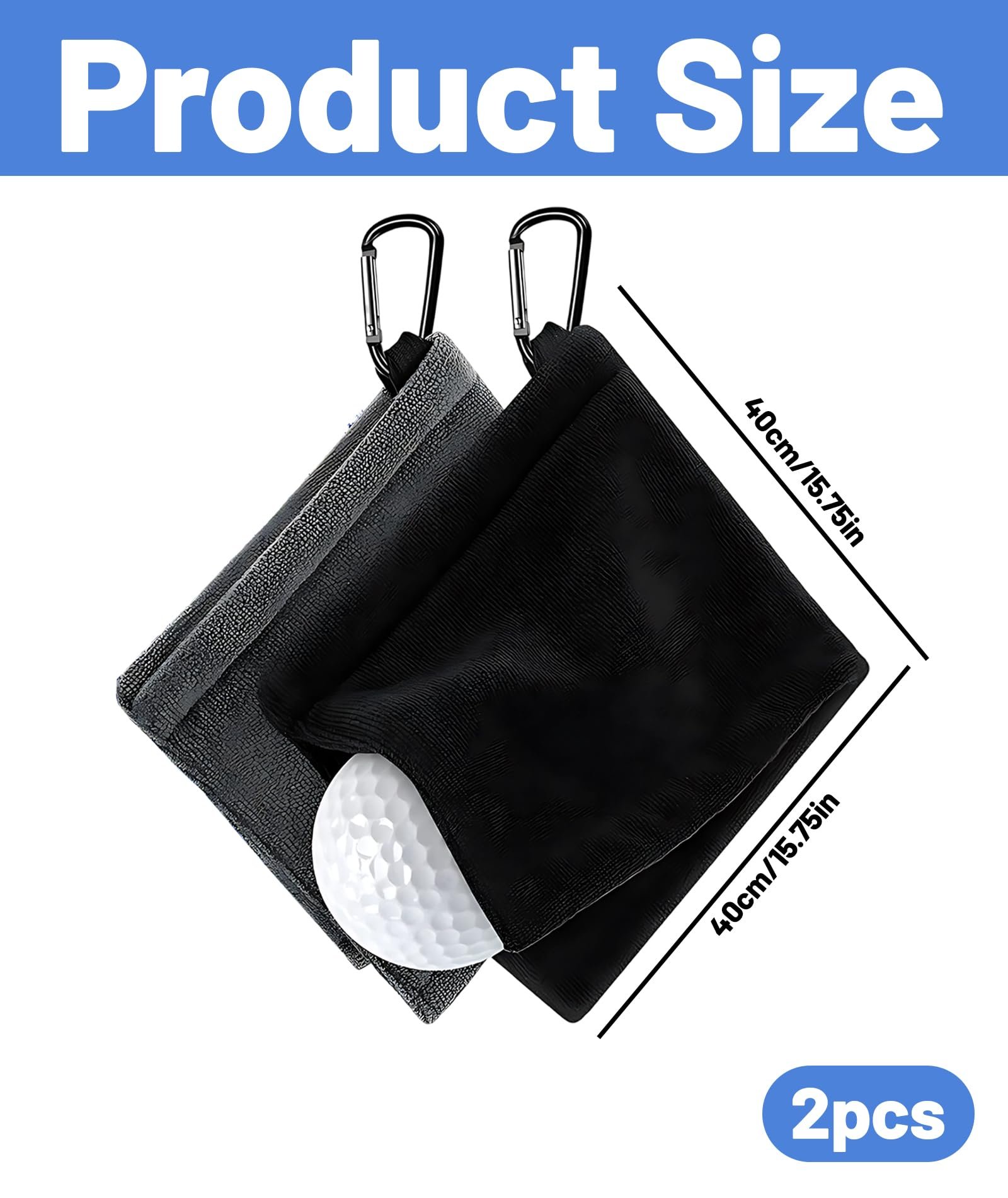 2 Pcs Golf Towel, Premium Microfiber Golf Towels for Golf Bags with Clip, Quick-Drying, Ideal for Cleaning Clubs, Balls, and Hands, 30x30cm, Black and Gray
