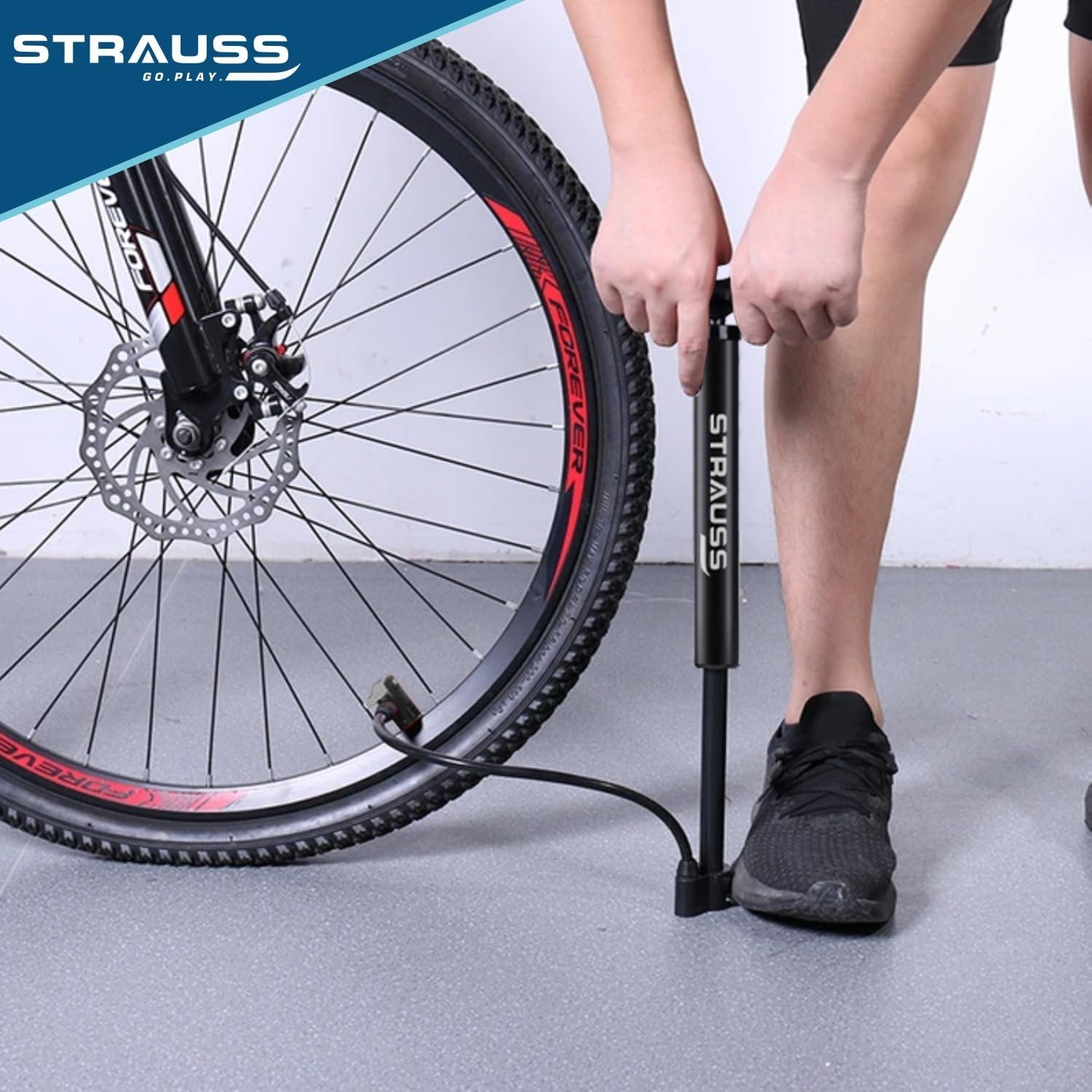 Bicycle Air Pump with Needle & Dual Valve | 30 CM Long | Portable Pump with 2 Modes, Ideal for Inflating Bicycle, Swimming Rings | Sturdy Base & Ergonomic Handle, (Black)