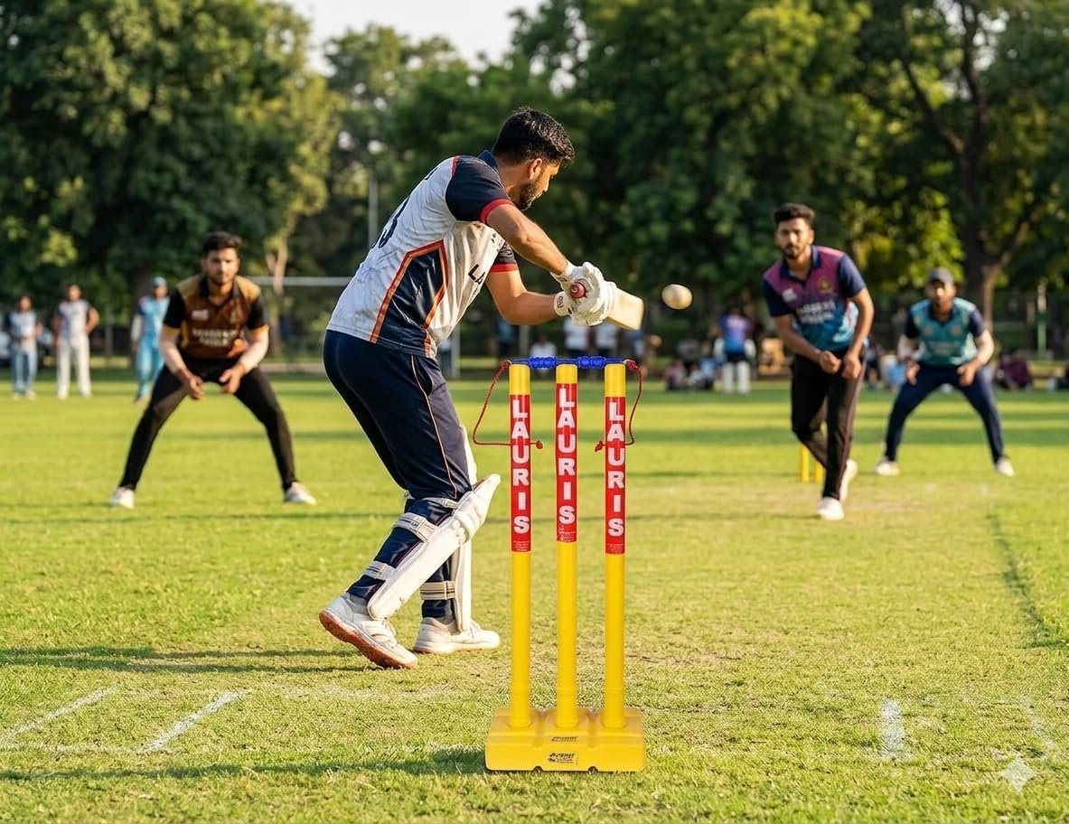 Lauris Cricket Plastic Wickets Stump Set Full Size with Bails Tied to Stumps Size 29 inchess