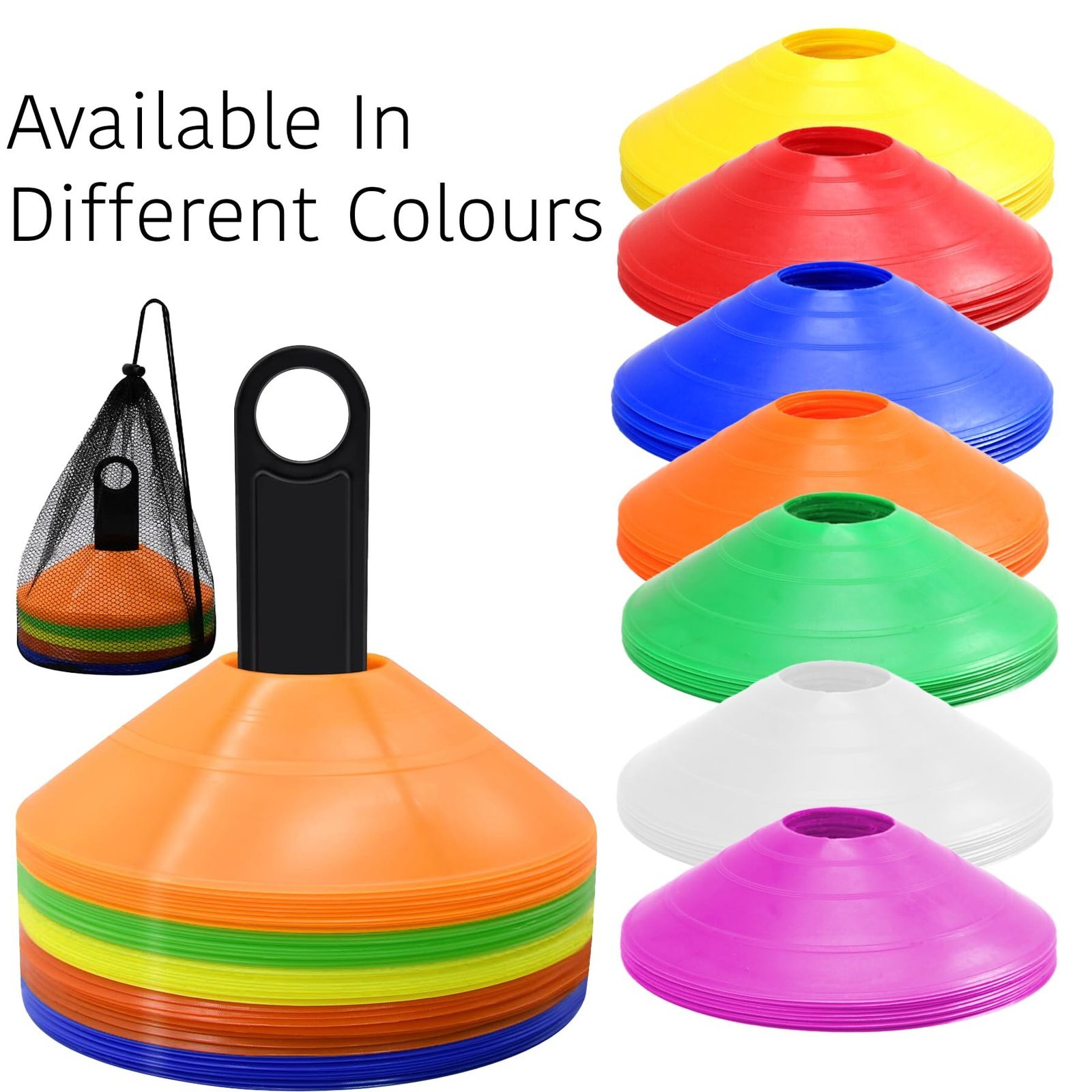 ® Disc Cones Set | Space Marker Cones 2" Height- Agility Training Cones for Cricket, Exercise, Kids Activity, Sports | Football Cones Set with Stand, Carry Bag (Pack of 30 Multicolour Colour)