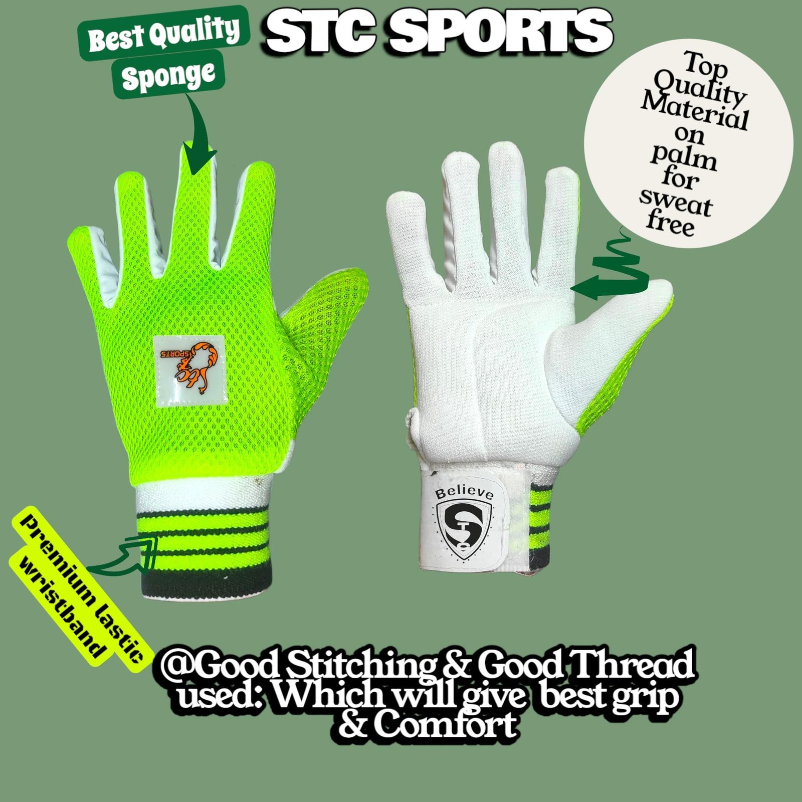 Cricket Wicket Keeping & Inner Gloves for Boys & Youth Age Group -Thala Master Colour-Black & Green
