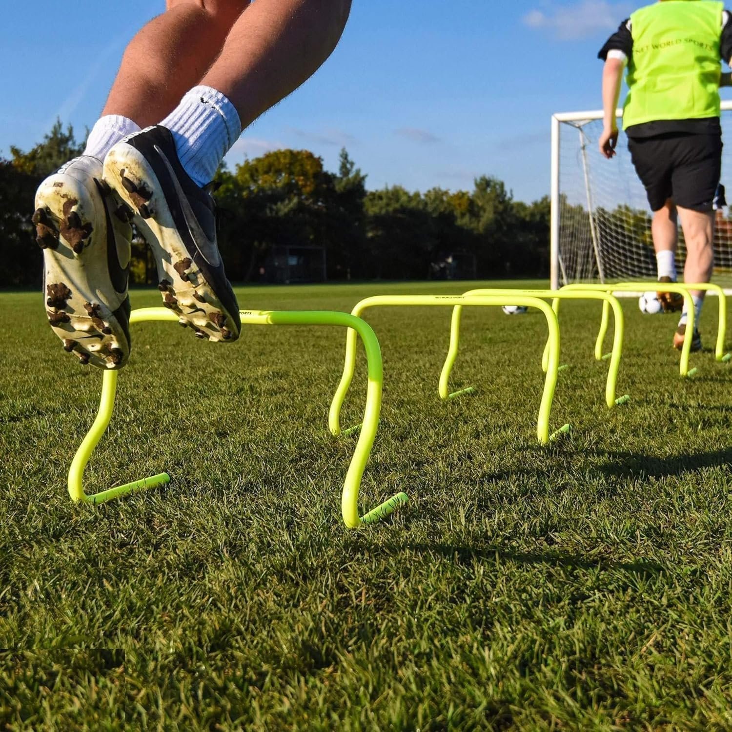 Sports Fitness Combo - 9 INCH 6 Pics Speed Hurdle, 6 Pics Stacking Cones, 10 Pc Multicolour Space Markers and 1 Pc Agility Ladder th 10 Rungs Hurdles 9 inch 6 pcs