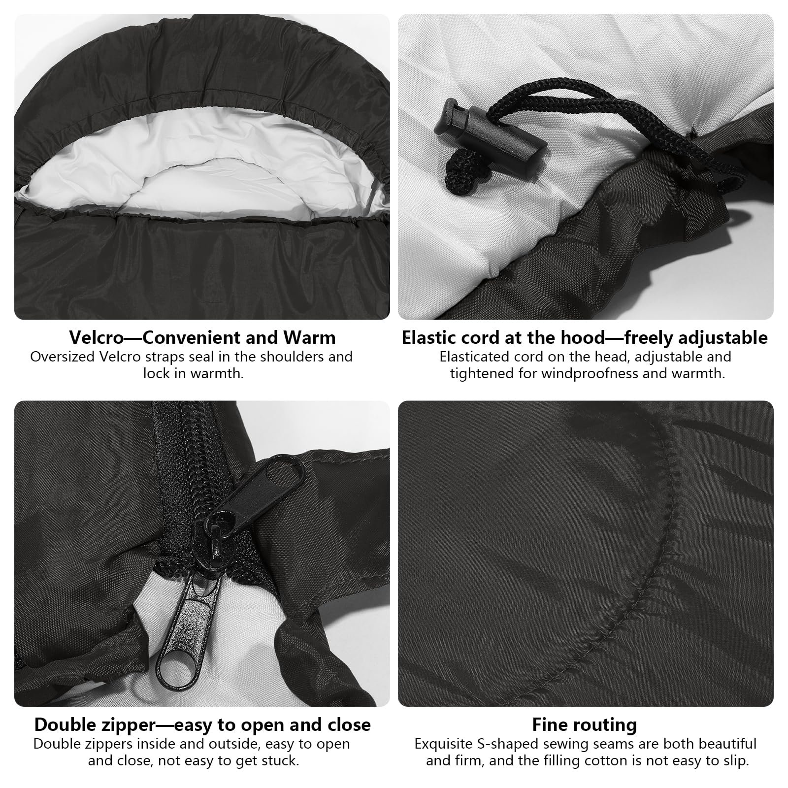 Sleeping Bags, Lightweight Camping Sleeping Bag for Adults, Kids, Hiking, Outdoor, Travel, Cold Weather & Warm Black