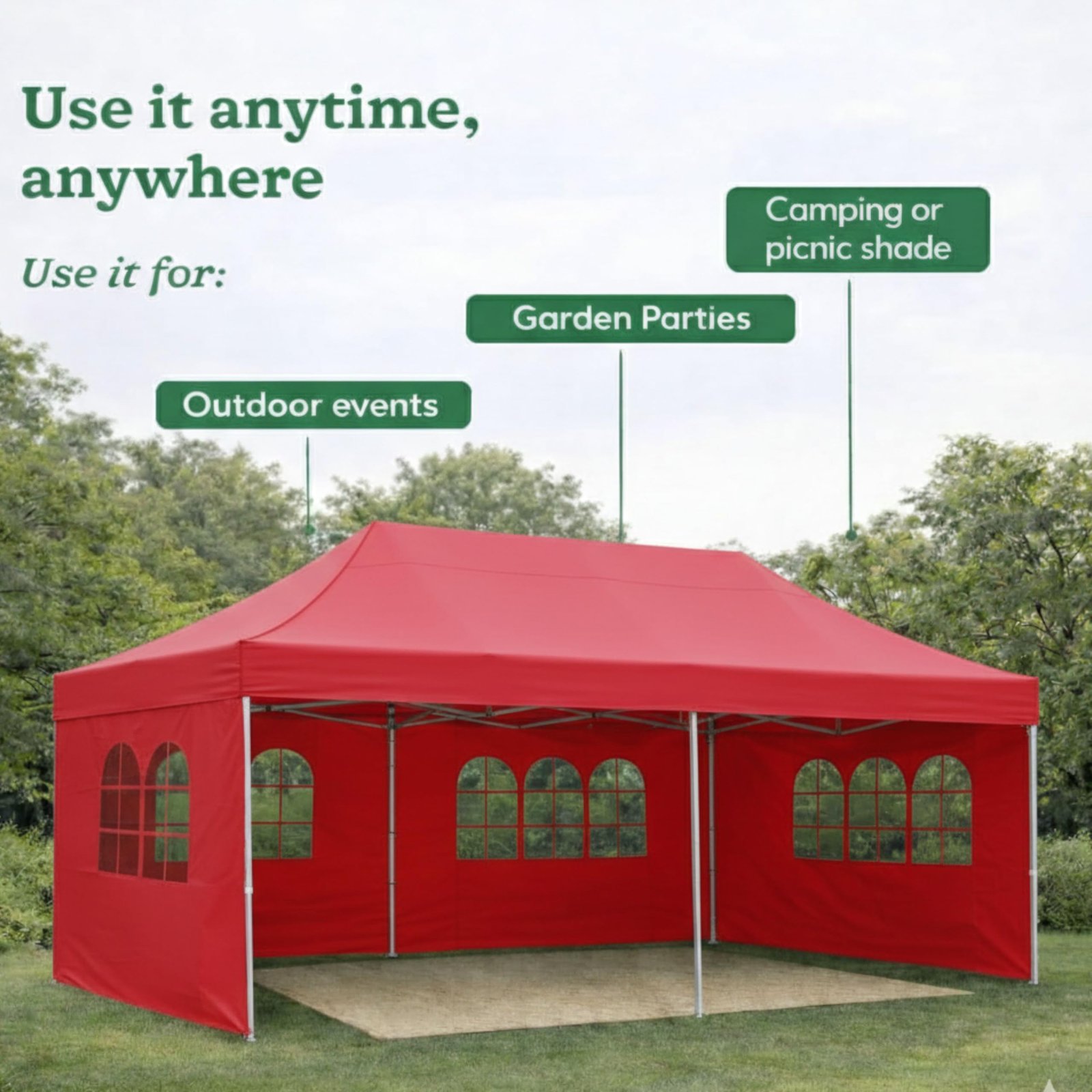 PERGOLA Design Gazebo Outdoor Canopy Tent (10 x 20 feet) with 3 Side Window European Covers - Waterproof Gazebo Tent | Portable Tent | Canopy 2 mins Installation (Red)