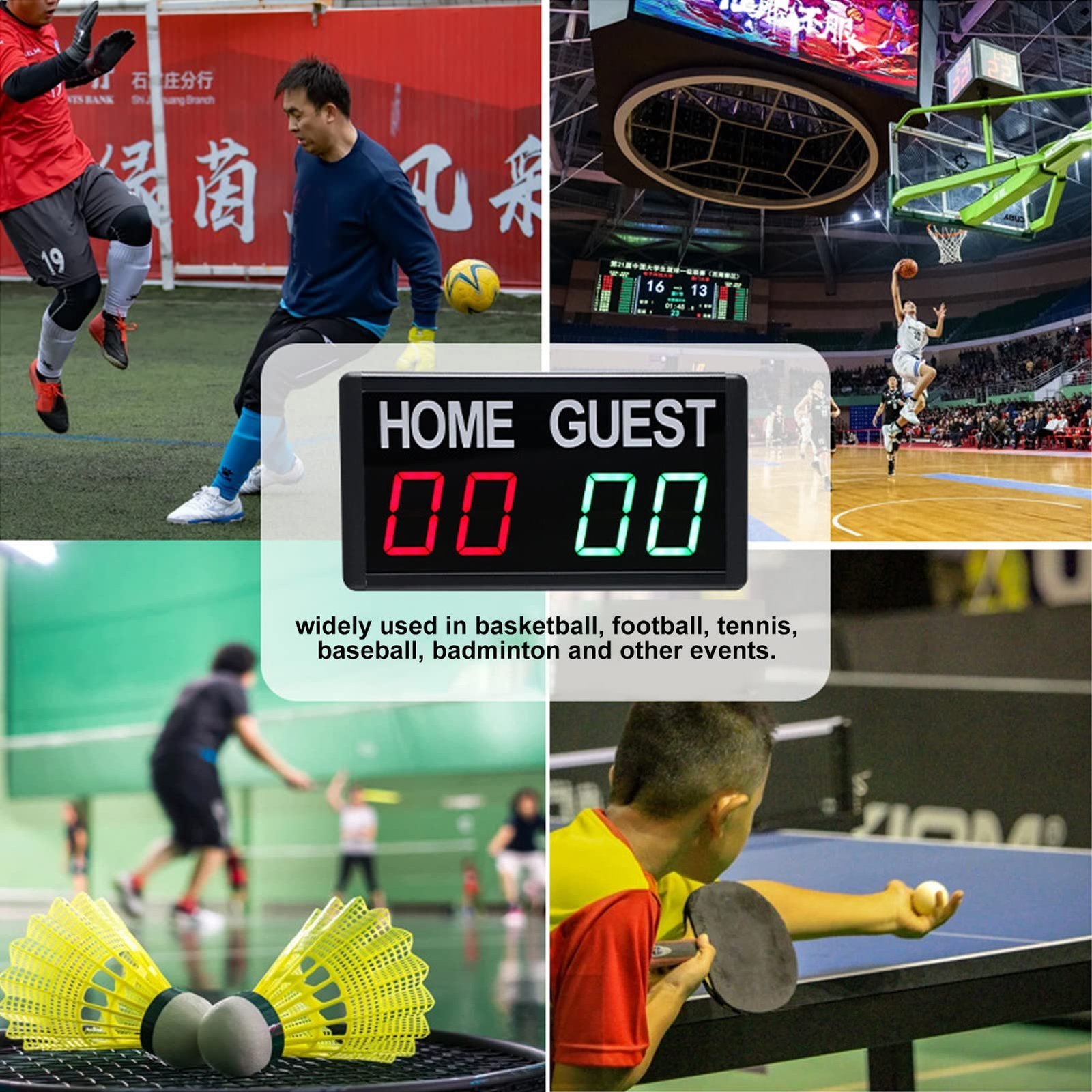 LED Scoreboard, Electronic Basketball Score Keeper with 2.4G Remote Control, 5 Gear LED Digital Tabletop Scoreboard for Football Ping Pong Tennis Indoor Games