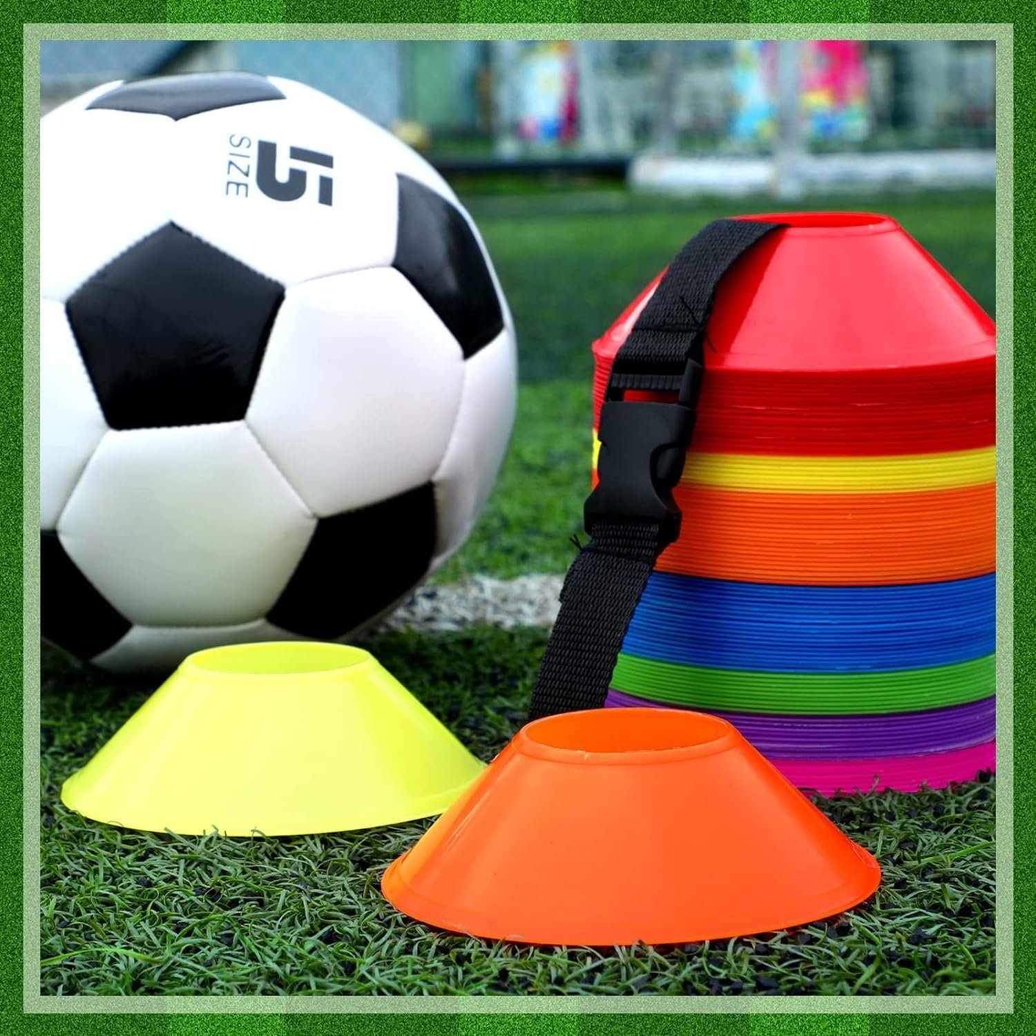 ® Sports Soccer Mini Disc Cones - Durable 5" Diameter, 1.5" Height - Sets of 200 ps Multicolour with Carry Strap - Lightweight, Versatile for Soccer, Cricket, Track & Field Training
