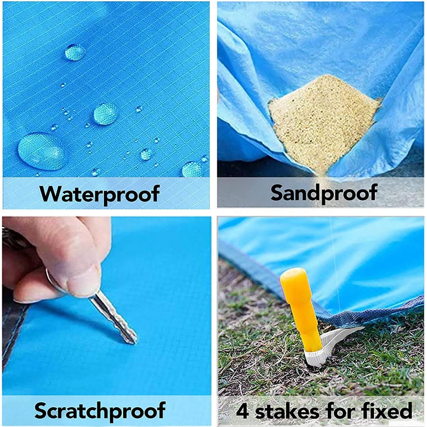Polyester Picnic Mats Foldable Waterproof Outdoor Travel Camping Beach Mat Sand Proof Blankets with Portable Bag and 4 Fixed Nails for Family of 5 to 6 Persons (Multi Color)