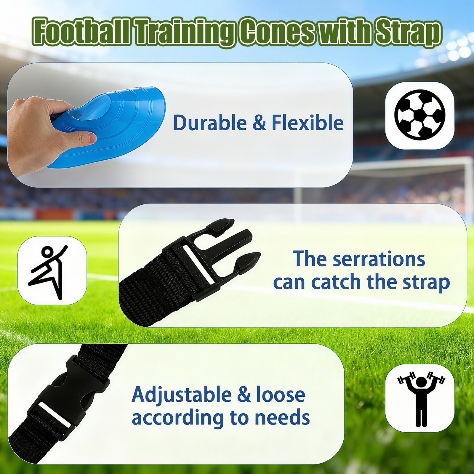100PCS Football Cones, 5 Color Cones for Football Training, Football Training Cones with Strap Training Cones Set for Football Basketball & Agility Training