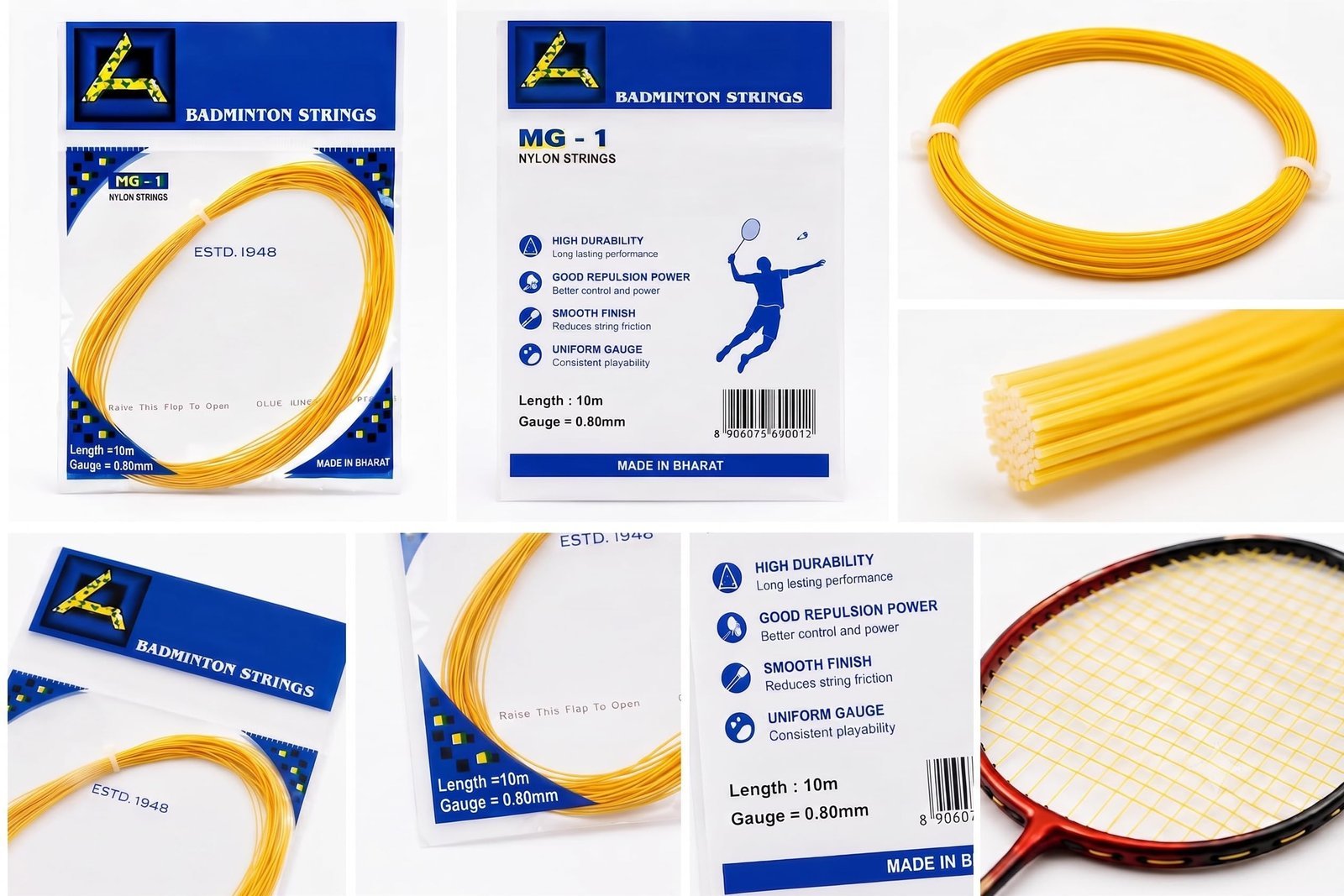 Badminton String 10 Meter Each – String Replacement Pack of 3 (Total 30m) for Badminton Rackets | Durable Nylon Badminton Gut for Rackets | Ideal for Practice & Training(Multicolour)