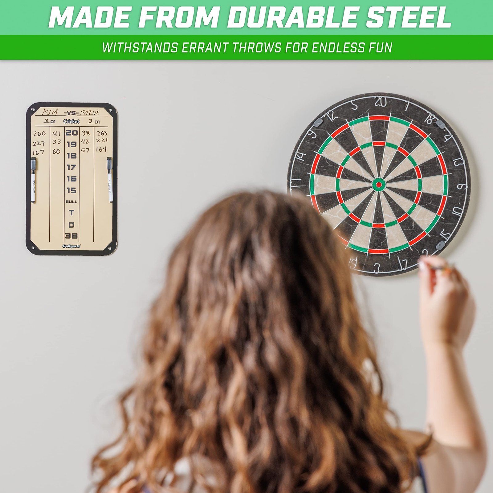 Dry Erase Steel Darts Scoreboard - Cricket and 01 Dart Games with 2 Magnetic Markers