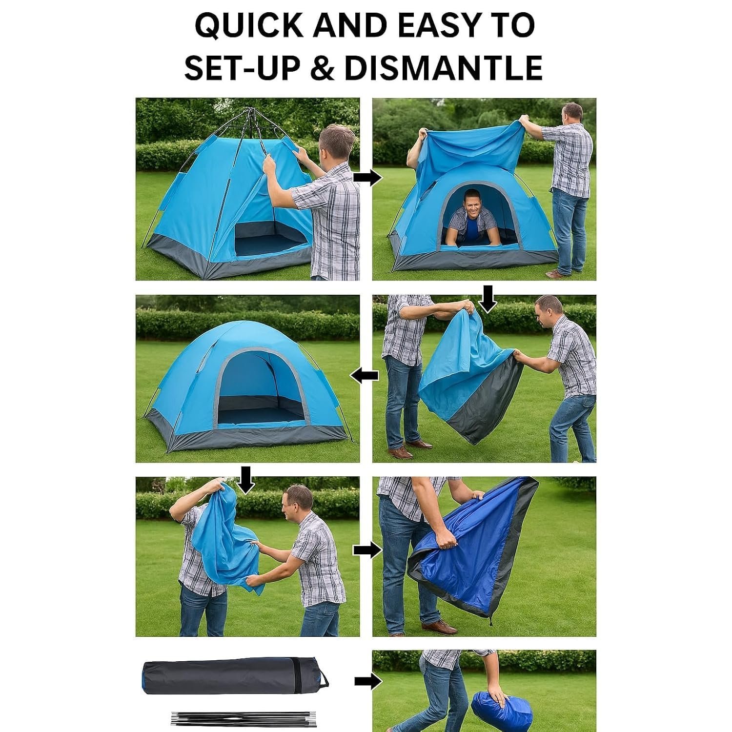 Portable Tent for Camping | 5-10 Minutes Easy Setup for Picnic, Hiking, Trekking | Waterproof and Windproof Travelling Tent | Superior Air Ventilation, Multicolor (4 Person Tent)