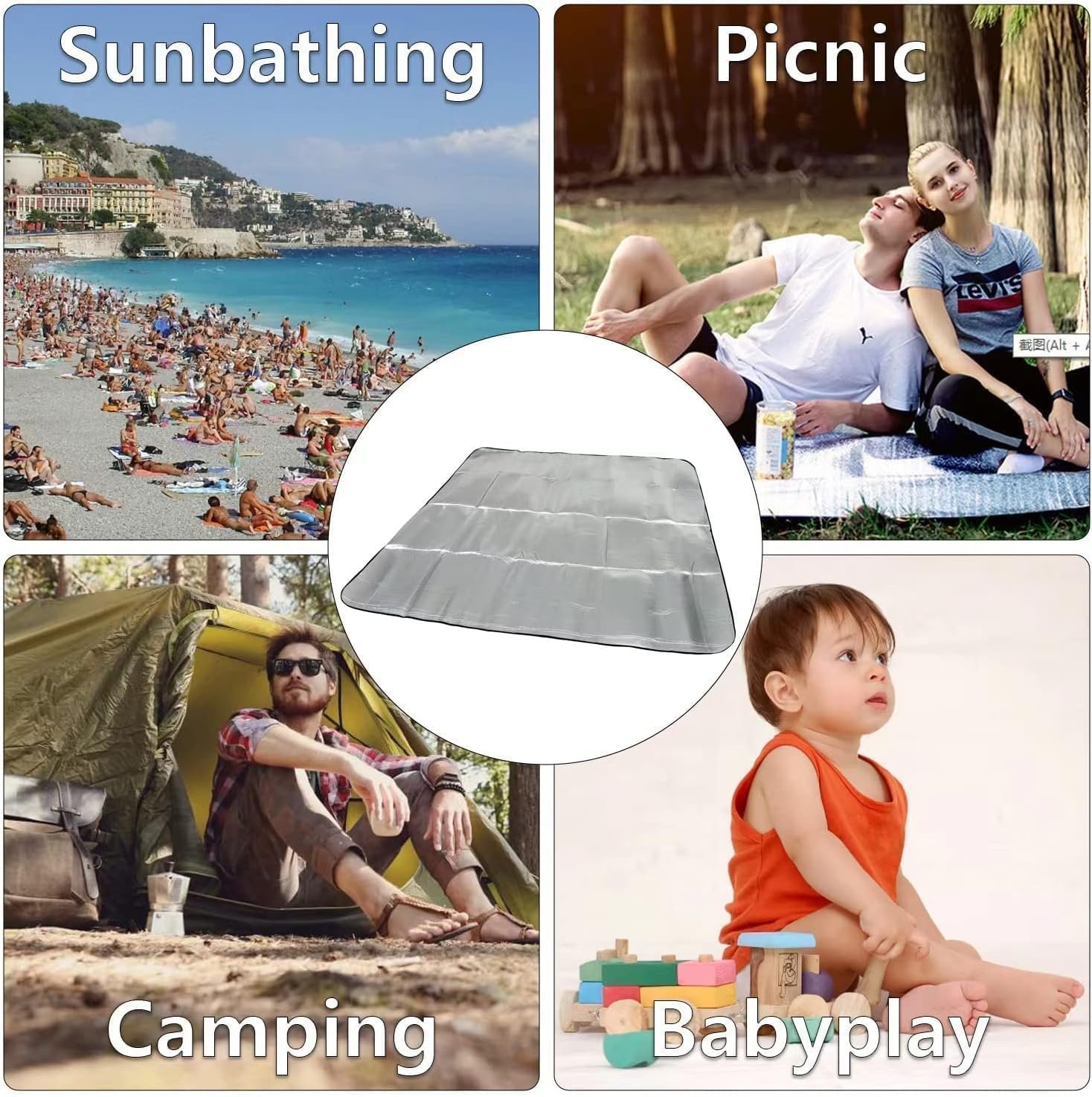 Aluminium Picnic Mat 2x2 Meter | Waterproof Foldable Camping Mat | Moisture Proof Aluminium Foil Outdoor Tent Ground Sheet for Beach, Picnic, Travel & Outdoor Activities