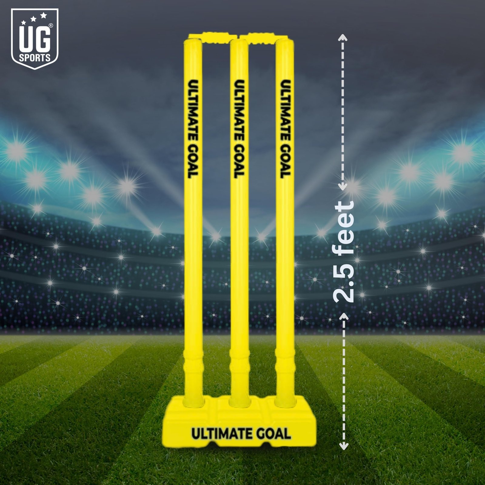 UG Sports Strong Plastic Cricket Stumps Set with Base & Bails | Durable, Portable & Ideal Wickets for Practice, Match, and Training (Yellow)