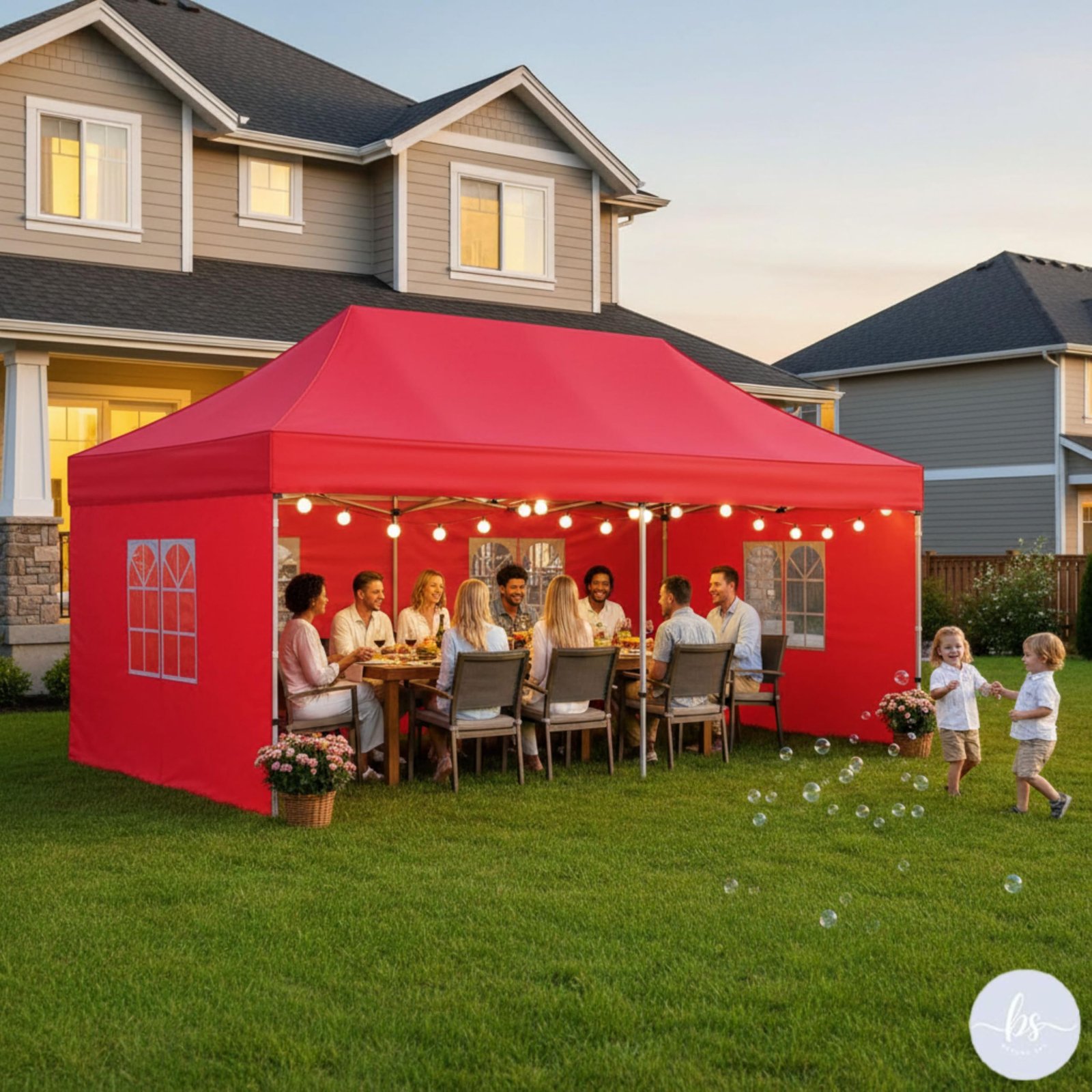 PERGOLA Design Gazebo Outdoor Canopy Tent (10 x 20 feet) with 3 Side Window European Covers - Waterproof Gazebo Tent | Portable Tent | Canopy 2 mins Installation (Red)
