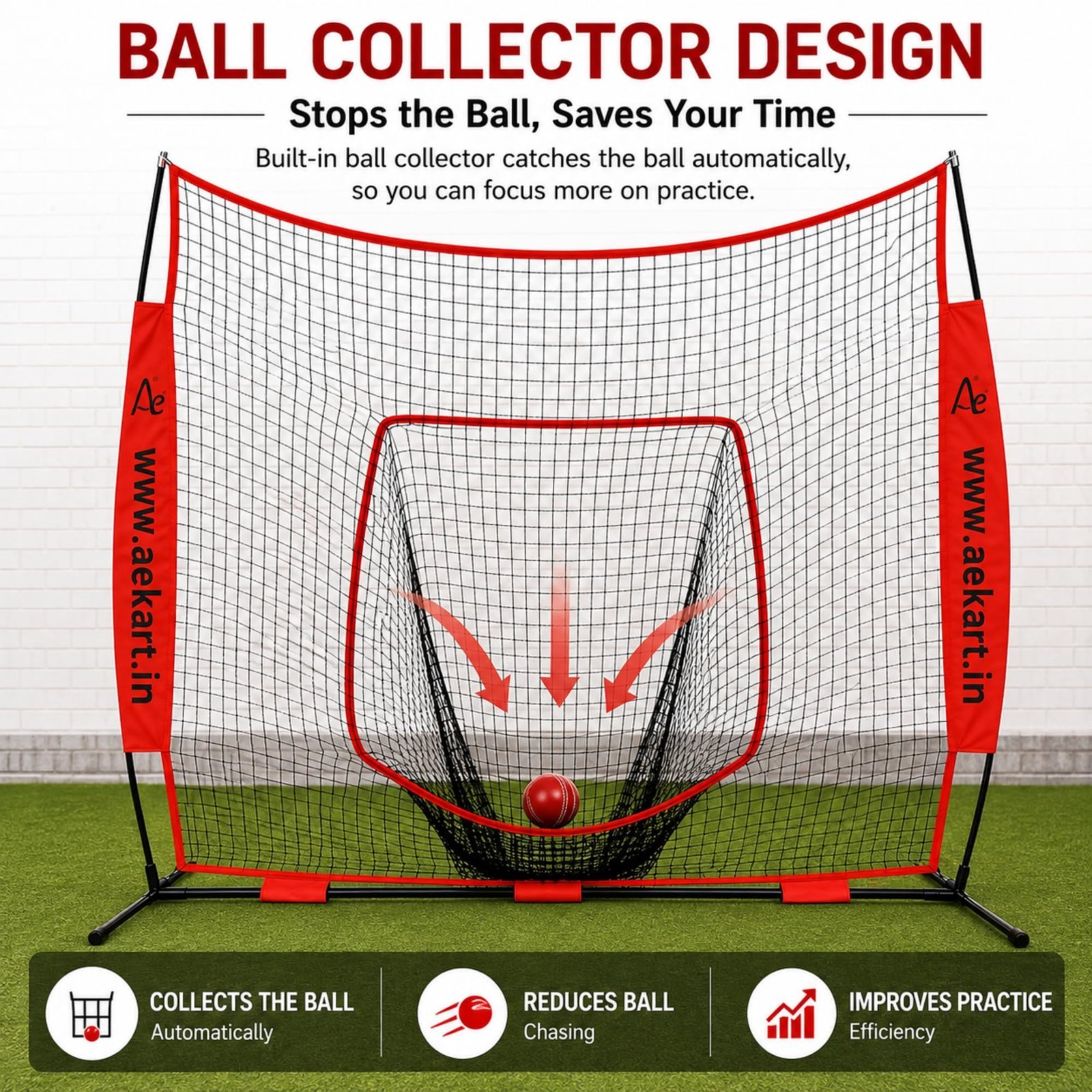 Backstop Net with Ball Collecter with Heavy-Duty Sturdy Frame | 7 x 7FT Batting & Bowling Nets | 3-Ply Polyester Cricket Net | Indoor & Outdoor Training Net | Portable Cricket Practice Cage