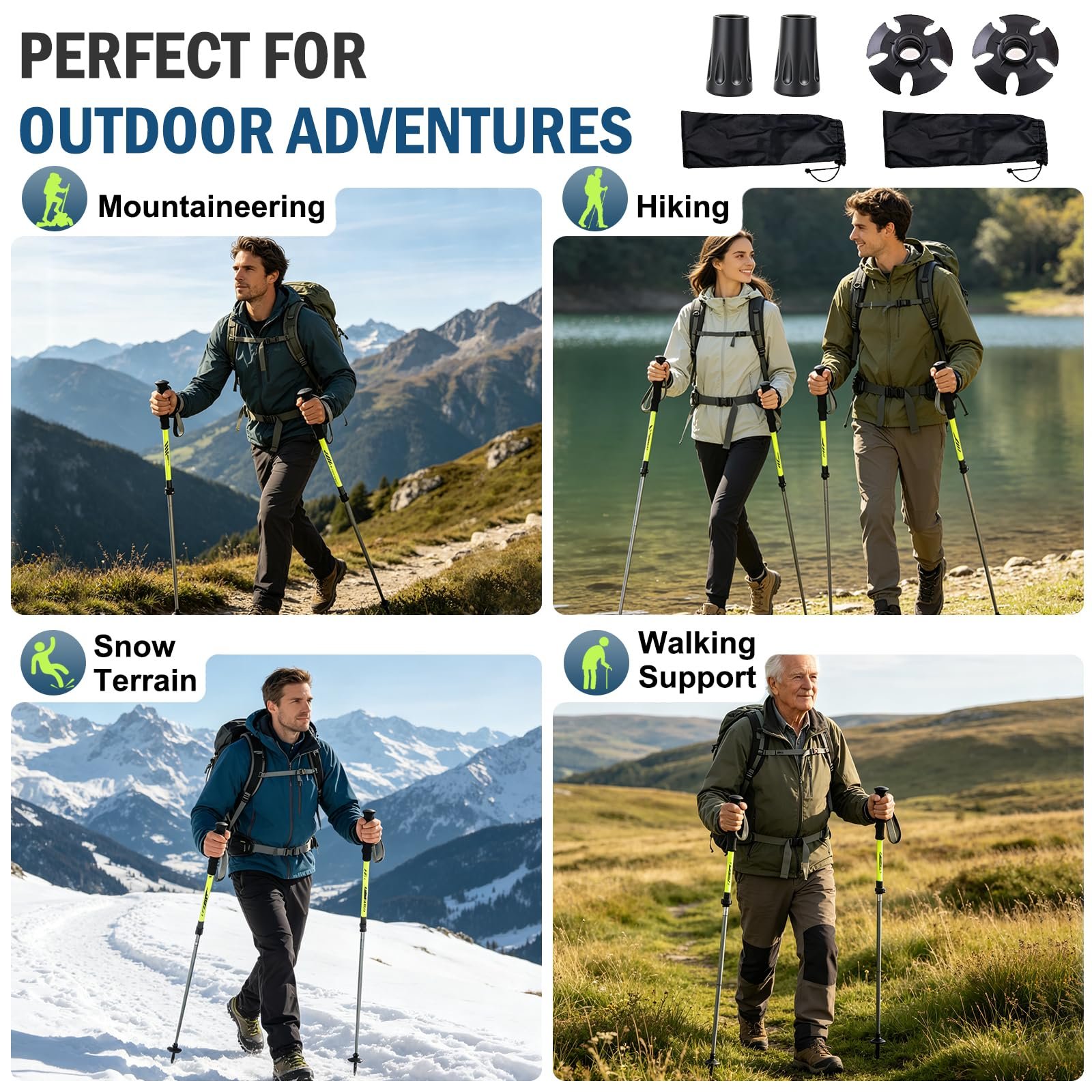 Collapsible Trekking Poles for Hiking, Lightweight Folding Hiking Poles with Flip Lock System, Adjustable Height, Compact Aircraft-Grade Aluminum Nordic Walking Sticks for Men & Women