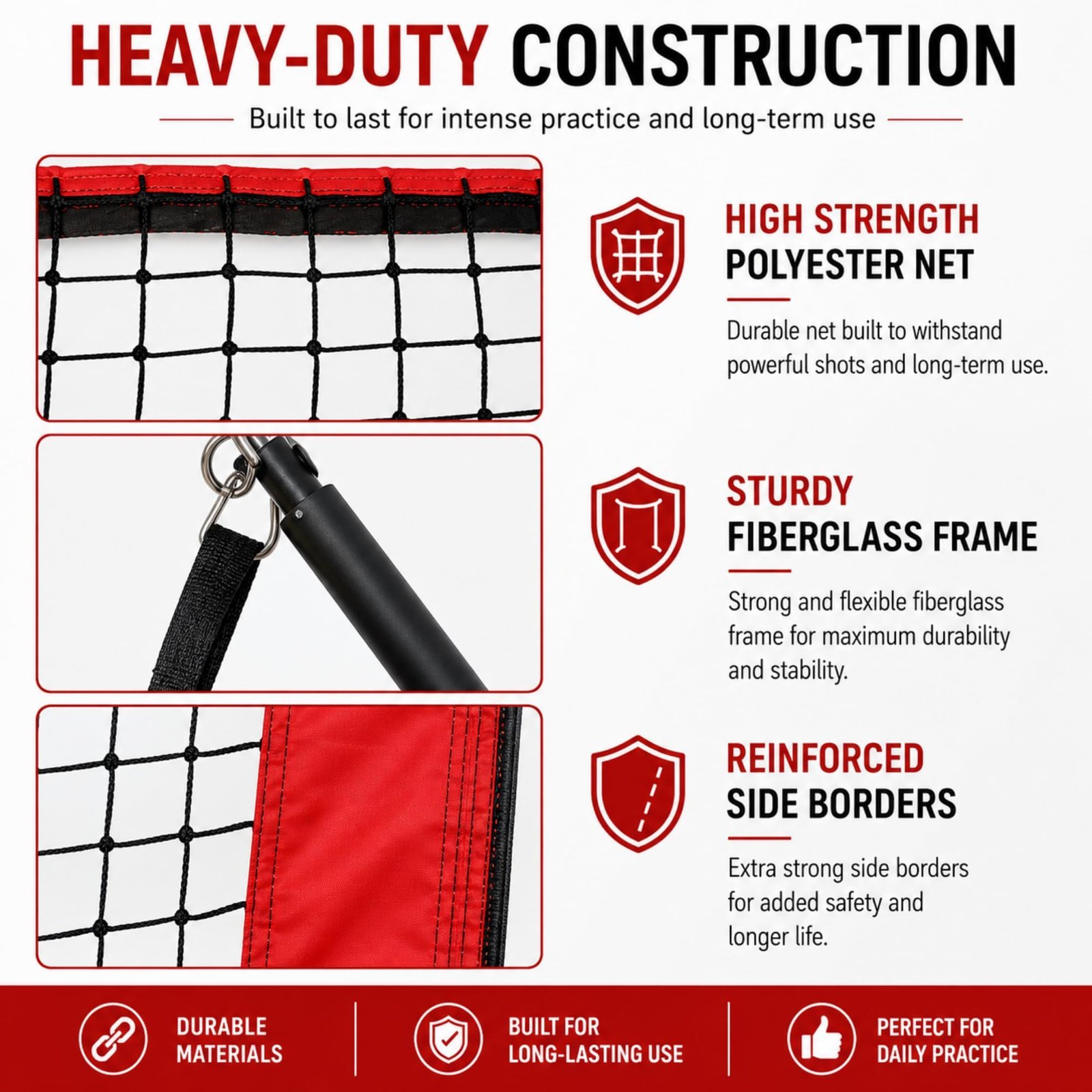 Backstop Net with Ball Collecter with Heavy-Duty Sturdy Frame | 7 x 7FT Batting & Bowling Nets | 3-Ply Polyester Cricket Net | Indoor & Outdoor Training Net | Portable Cricket Practice Cage