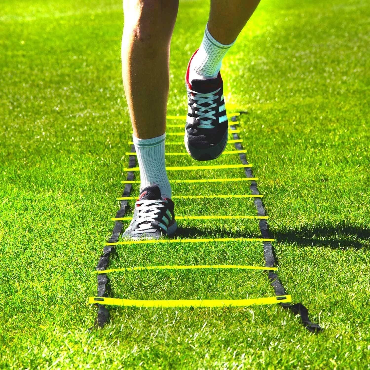 Sports Fitness Combo - 9 INCH 6 Pics Speed Hurdle, 6 Pics Stacking Cones, 10 Pc Multicolour Space Markers and 1 Pc Agility Ladder th 10 Rungs Hurdles 9 inch 6 pcs