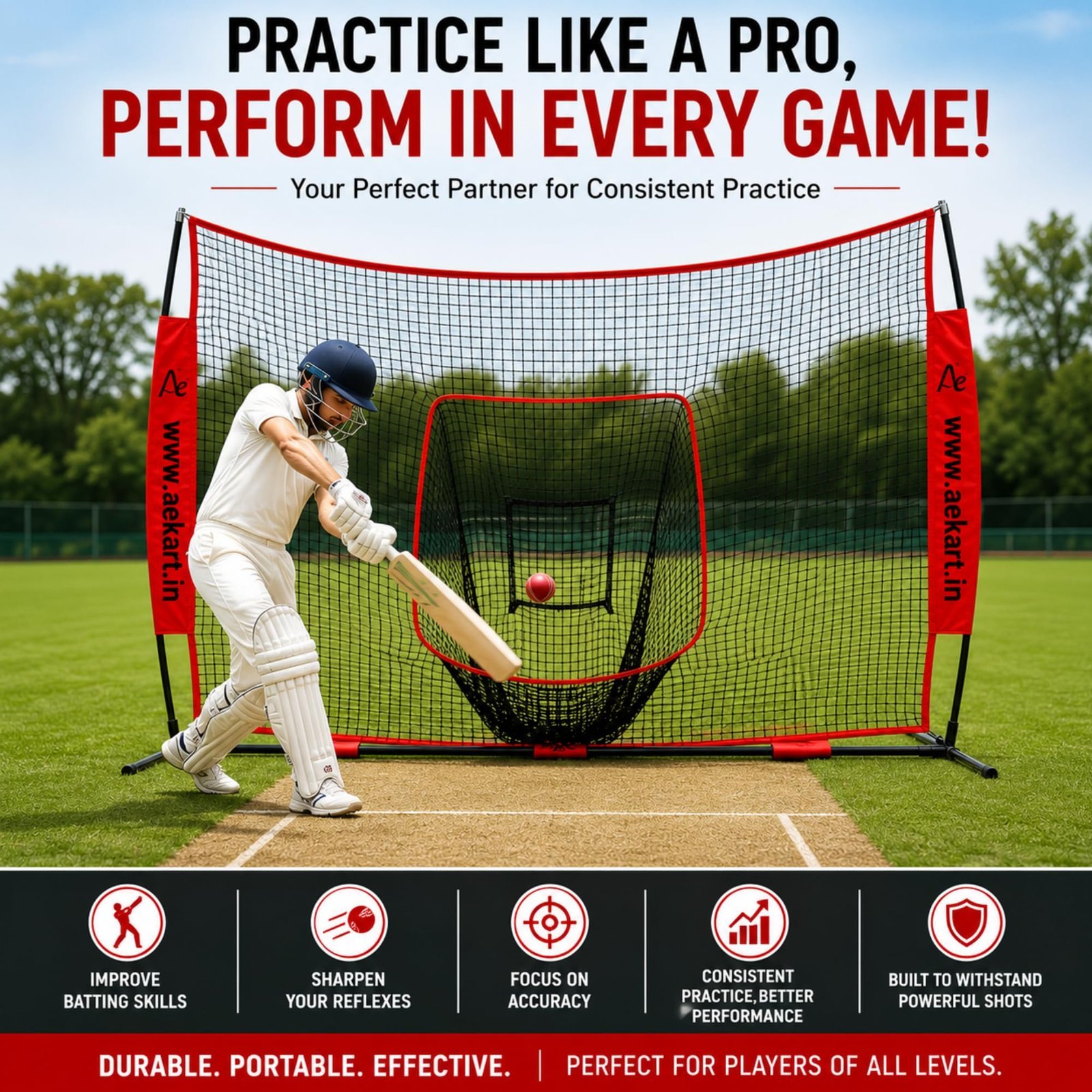 Backstop Net with Ball Collecter with Heavy-Duty Sturdy Frame | 7 x 7FT Batting & Bowling Nets | 3-Ply Polyester Cricket Net | Indoor & Outdoor Training Net | Portable Cricket Practice Cage