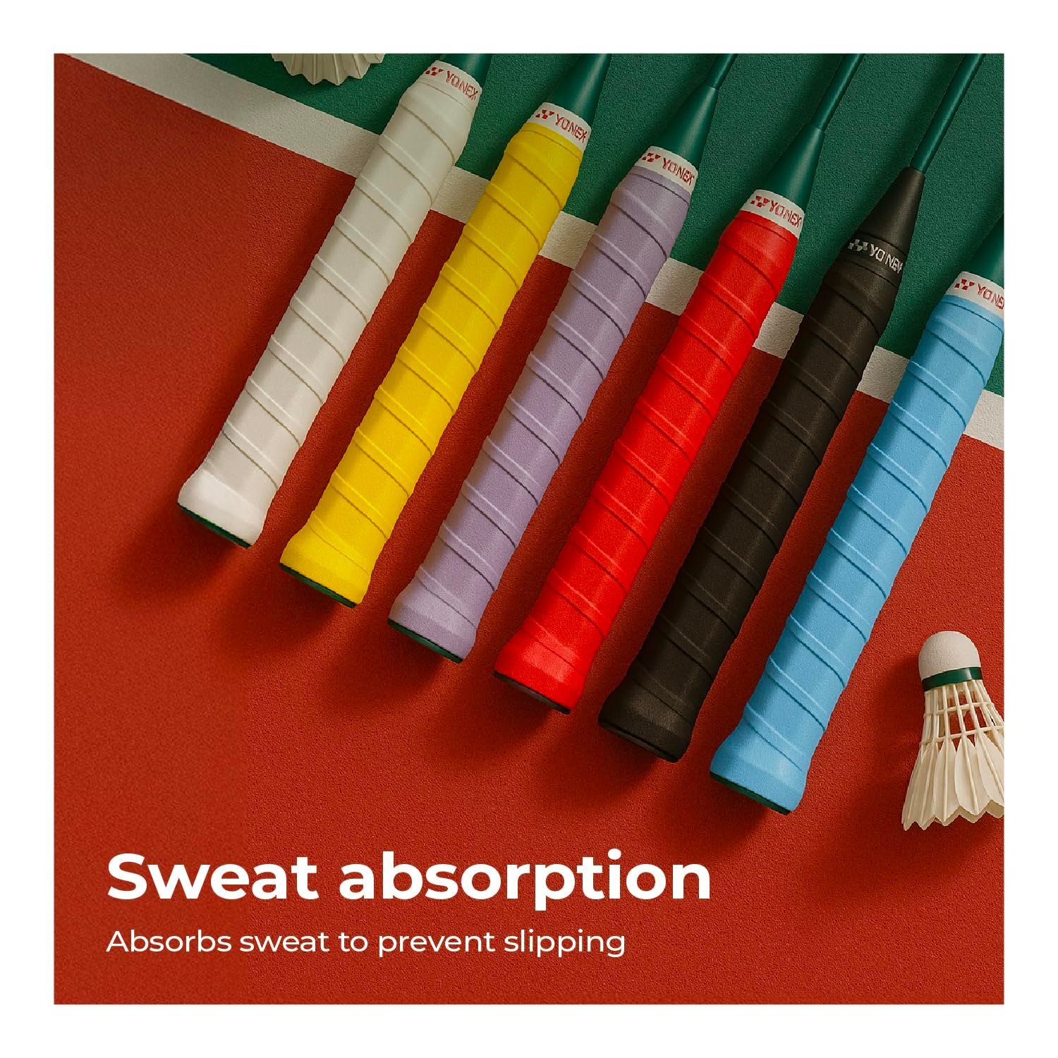 Badminton Racket Overgrip | Pack of 6 | Sweat-Absorbent, Anti-Slip, Tacky, Durable PU Grips | Multicolour Grip Tape for Badminton, Tennis, Squash, Pickleball and More